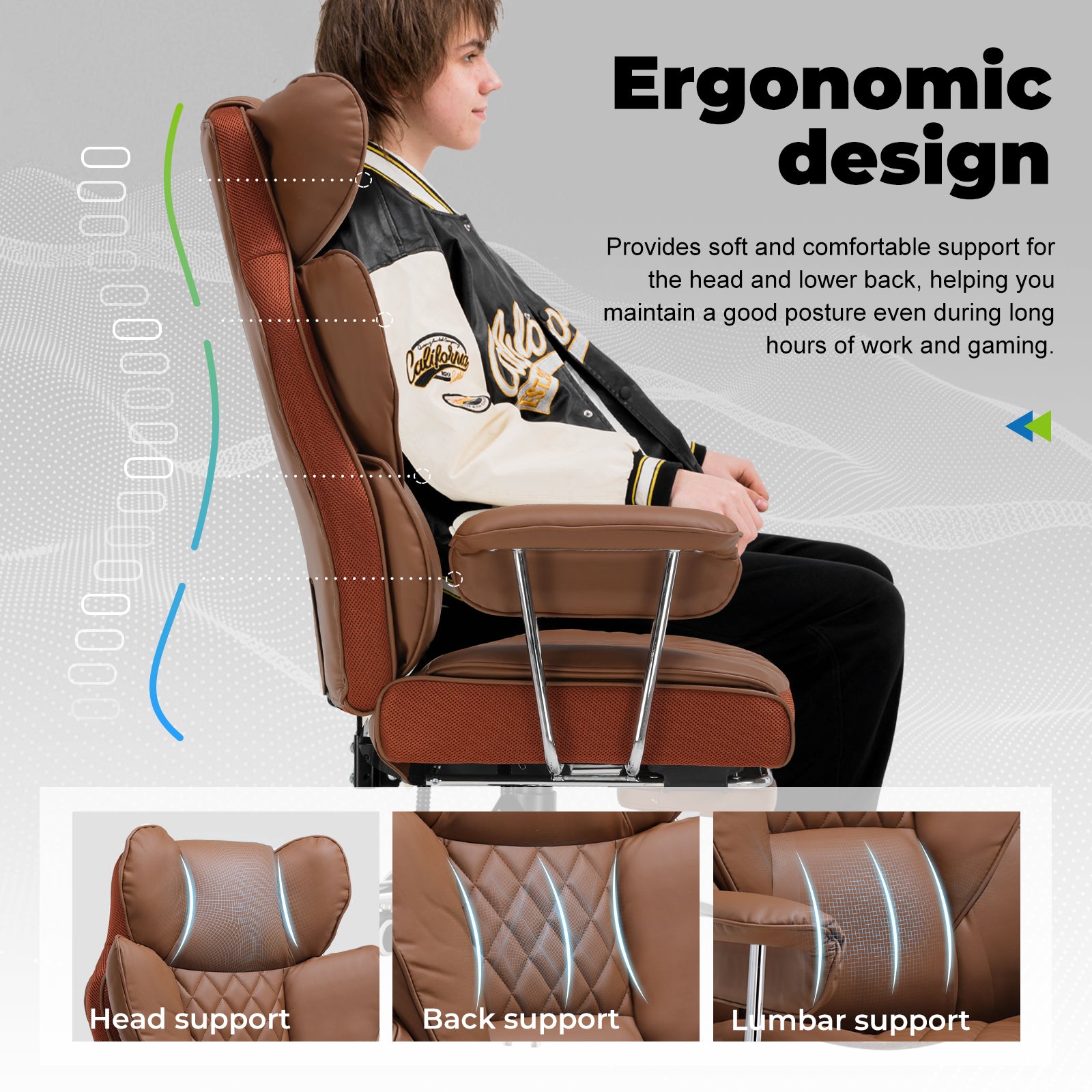 COMHOMA Big and Tall Office Chair with Lumbar Support & Adjustable Footrest GT205