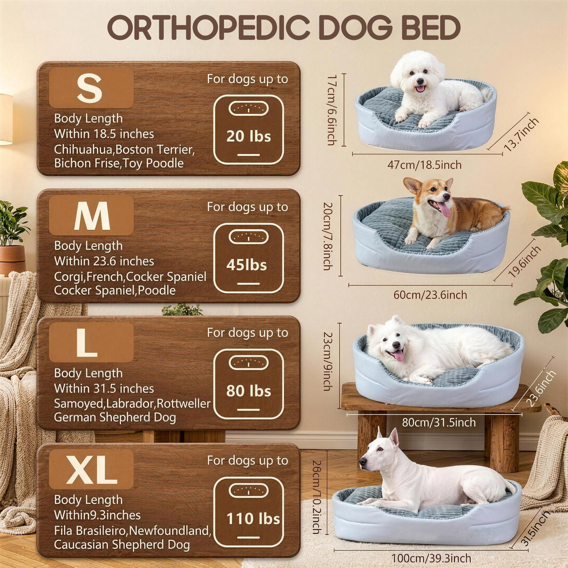 Comhoma Dog & Cat Bed DX-QC-DH, Washable Granular Sponge Cuddler Pet Bed Non-Slip Bottom Nest Bed for Small Medium Large Dogs and Cats