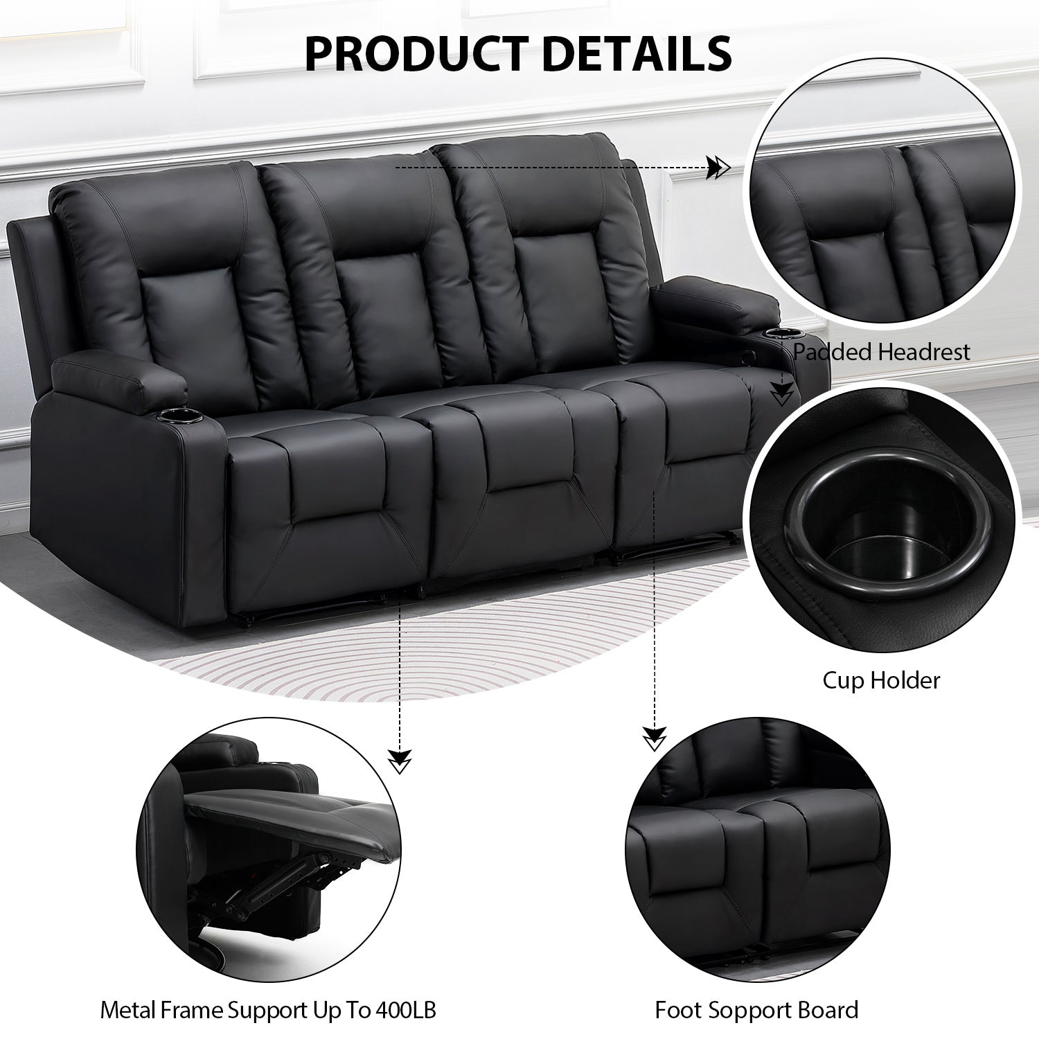 COMHOMA PU Massage Recliner with Swivel, Heat & Cup Holders H7134