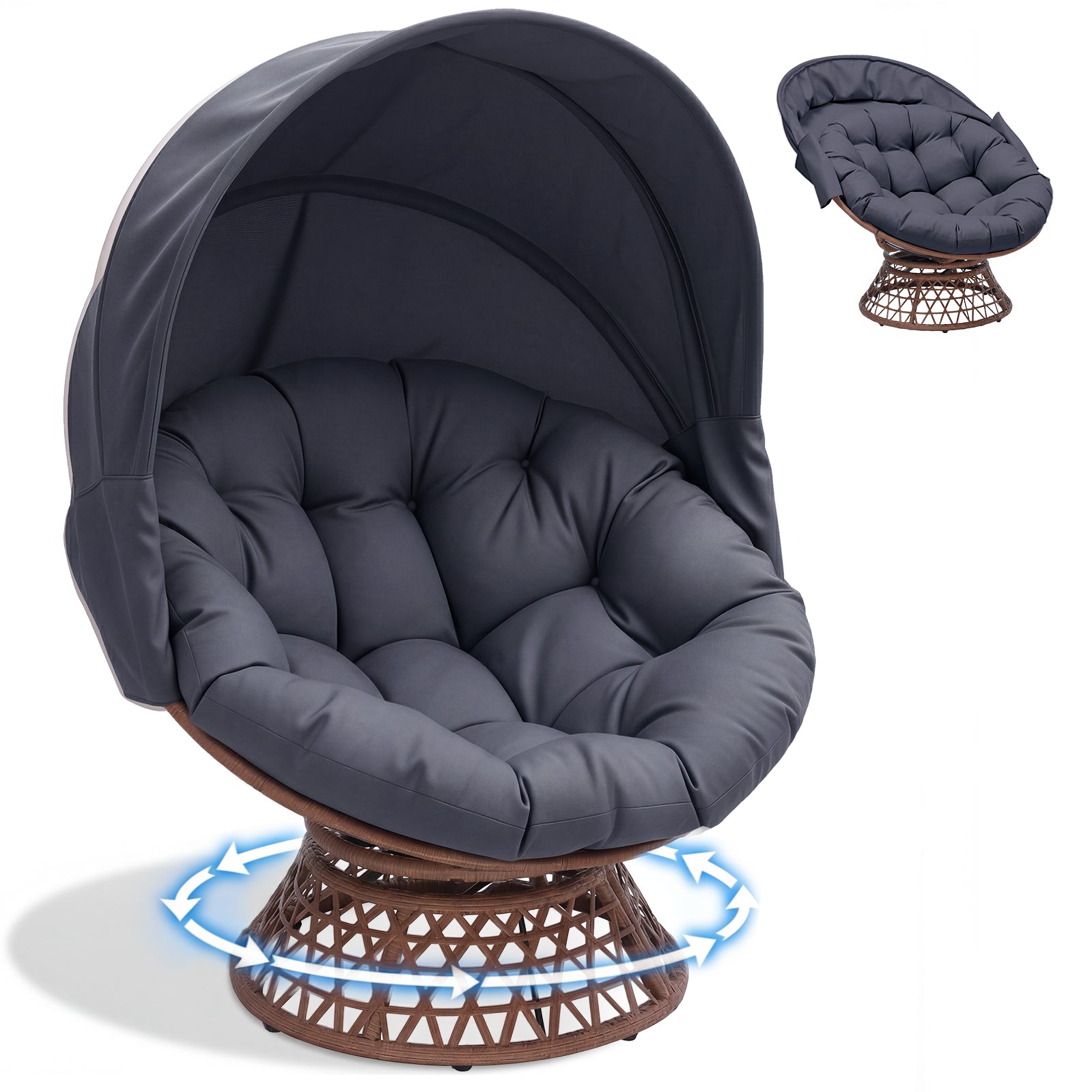 COMHOMA Oversized Papasan Chair with Sun Shade OT-CH01