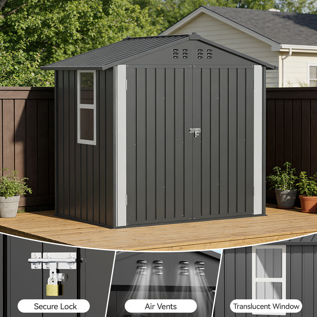 8*6 FT COMHOMA Metal Storage Tool Shed With Window & Lockable Door, OT-TL01