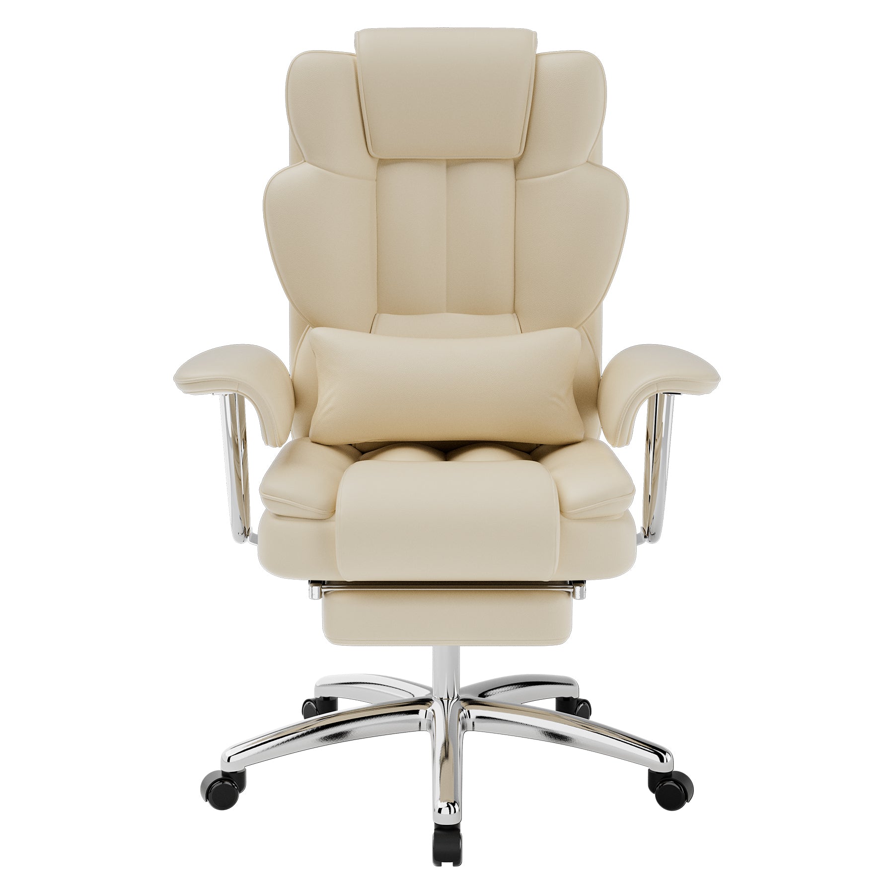 Office Chair, Big and Tall Executive Office Chair with Footrest, Leather Computer Chair, Ergonomic Reclining Chair High Back , Large Home Office Chair (Beige)