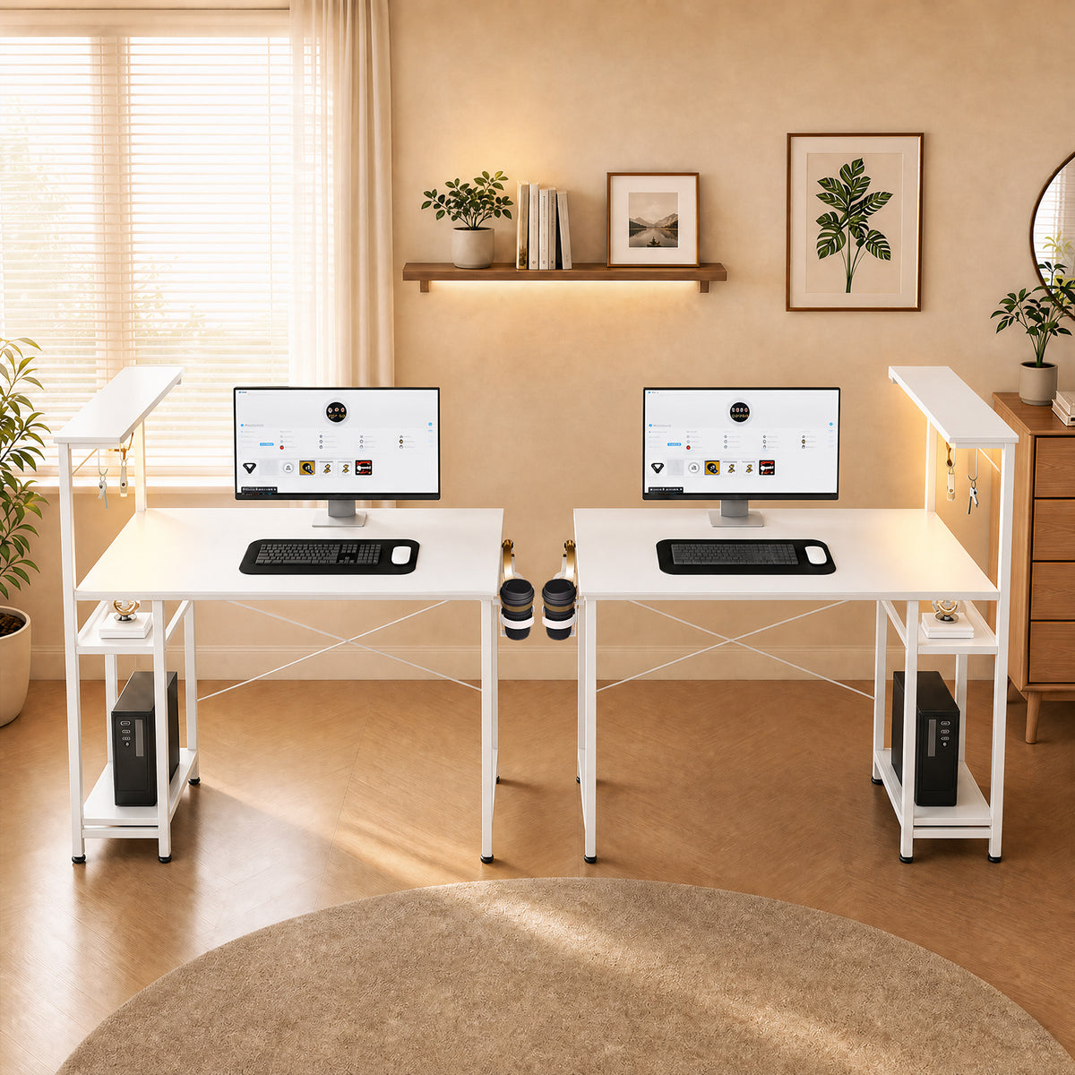 COMHOMA® Reversible Office Gaming Desk with RGB LED Lighting, Hooks and Cup Holder DL007/DL008/DL009