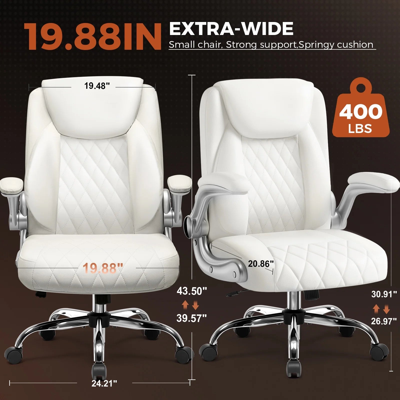 COMHOMA Big and Tall Office Chair, 400LBS Wide Seat Ergonomic Chair, High Back Executive Leather Chair CH227