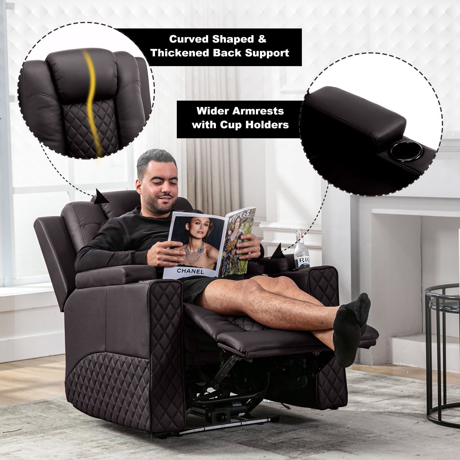 COMHOMA PU Leather Massage Recliner with LED Lighting H7137