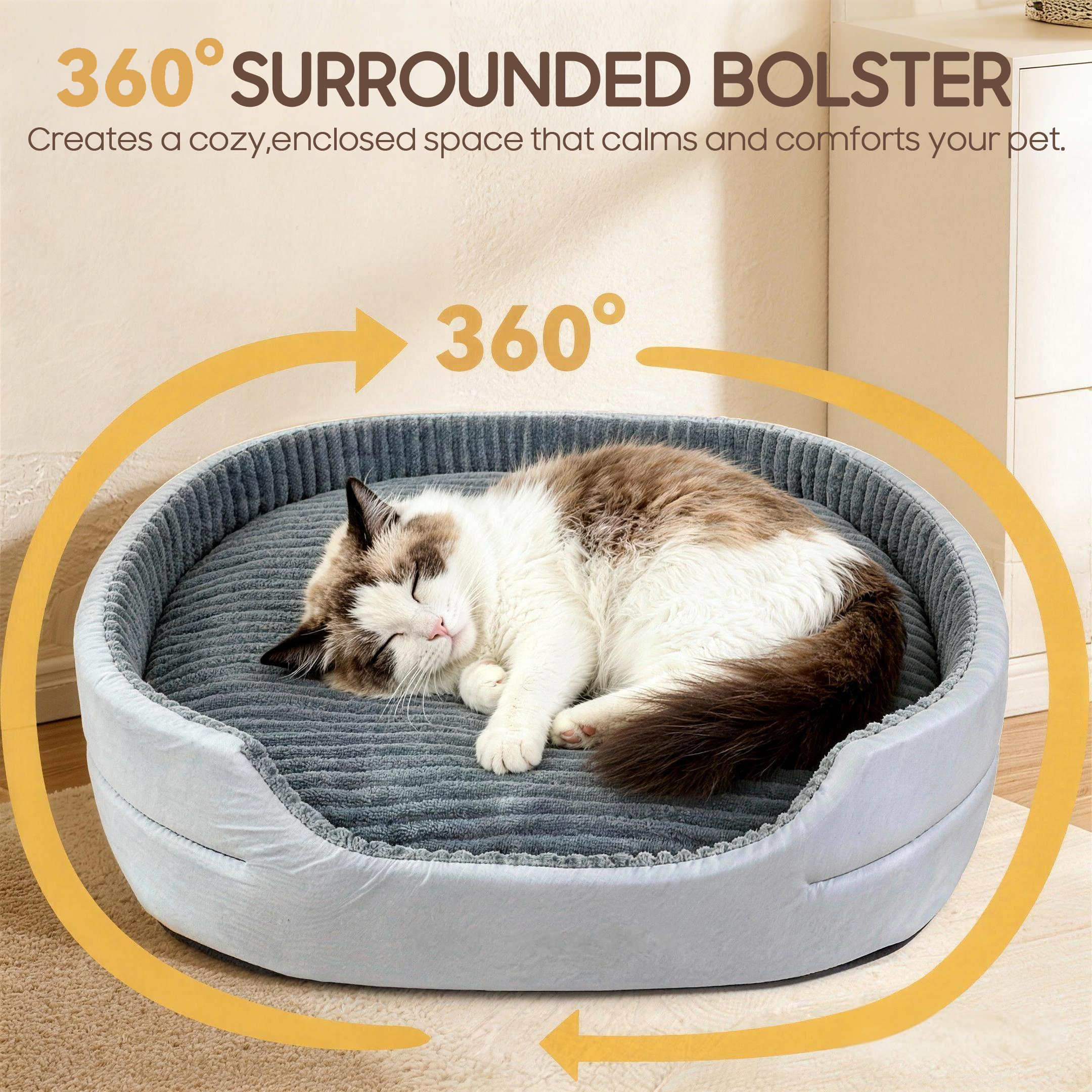 Comhoma Dog & Cat Bed DX-QC-DH, Washable Granular Sponge Cuddler Pet Bed Non-Slip Bottom Nest Bed for Small Medium Large Dogs and Cats