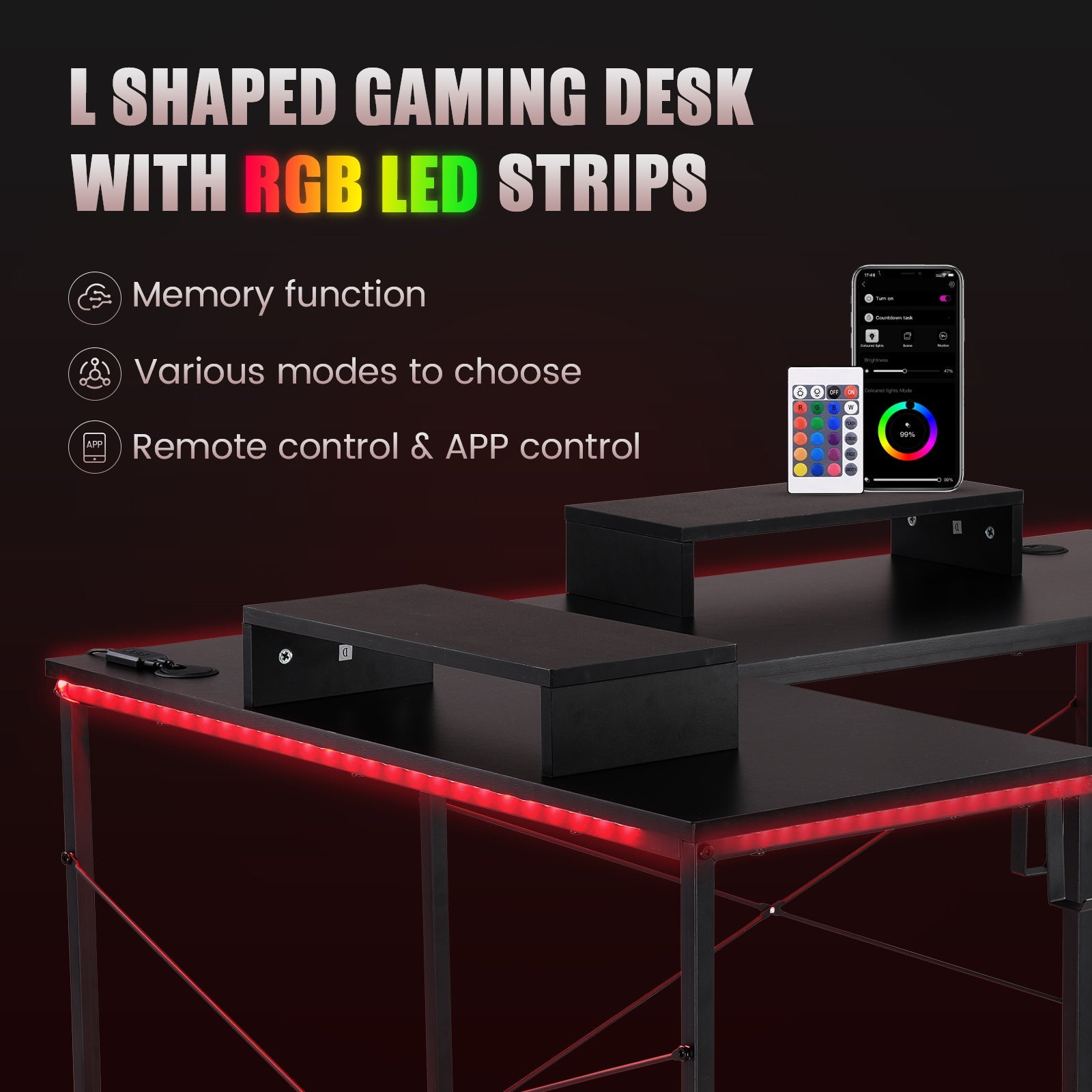 GTRACING L-Shaped RGB Gaming Desk GTZ-410