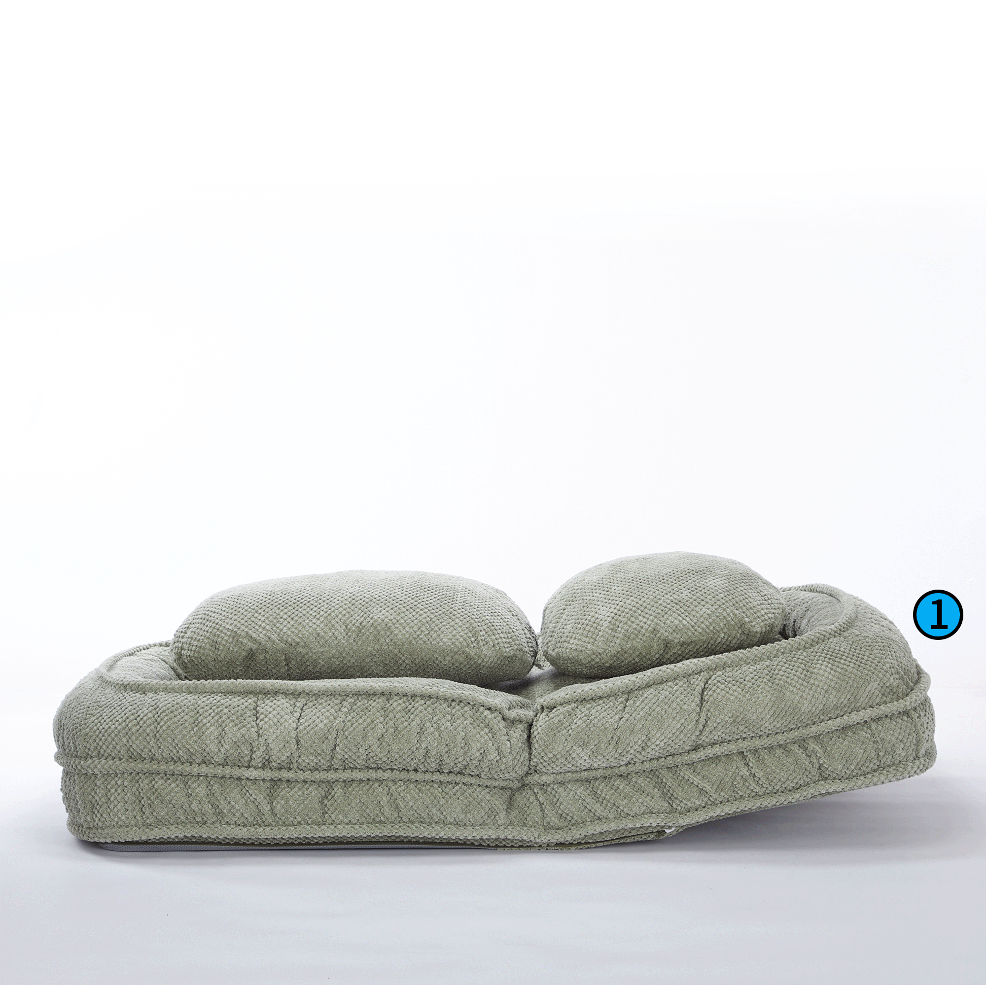 Green adjustable lazy sofa couch in a flat position with two cushioned sections, designed for space-saving use in the living room or bedroom, from All Products and Sofas & Loveseats collections.