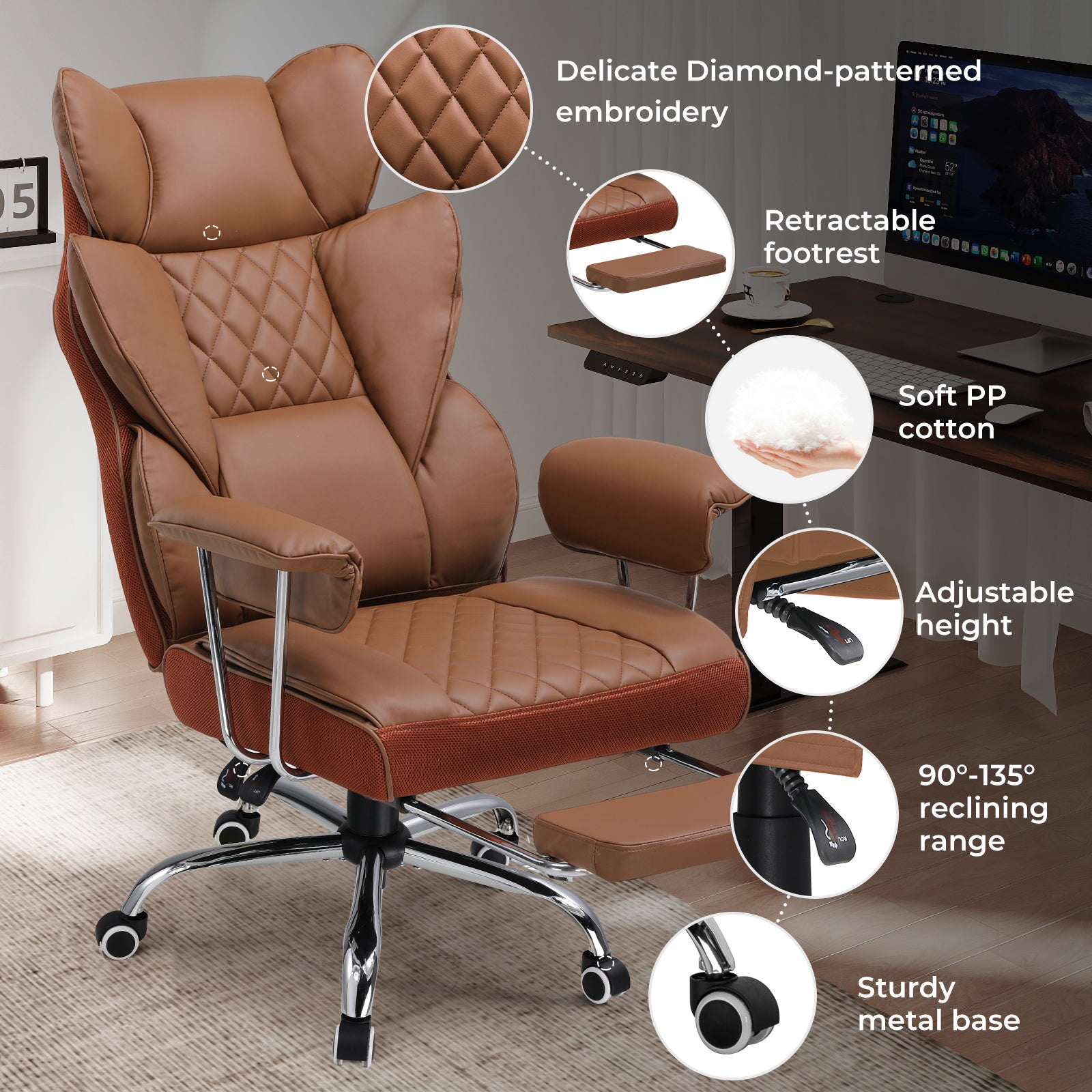 COMHOMA Big and Tall Office Chair with Lumbar Support & Adjustable Footrest GT205