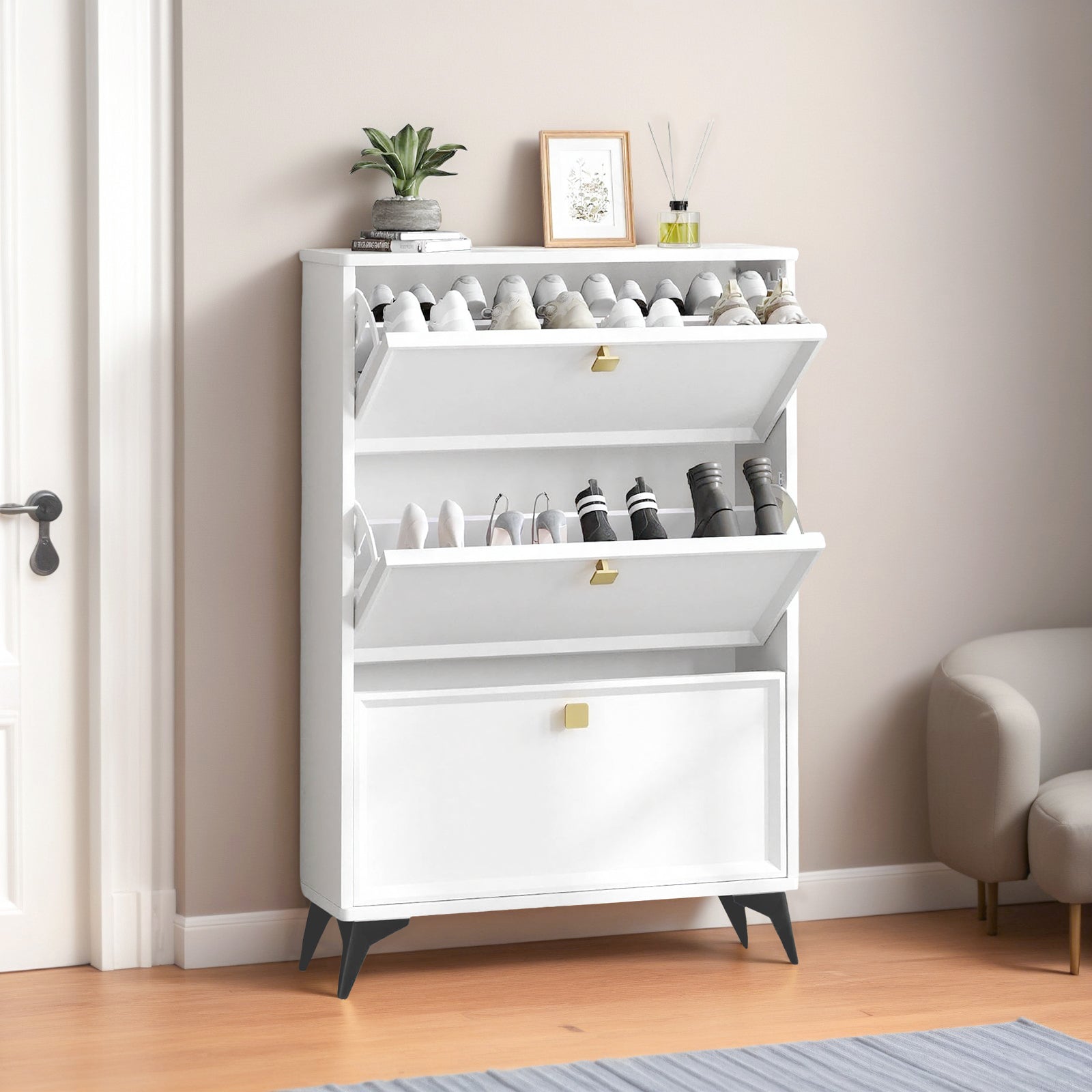 COMHOMA Shoe Storage Cabinet with 3 Flip Drawers