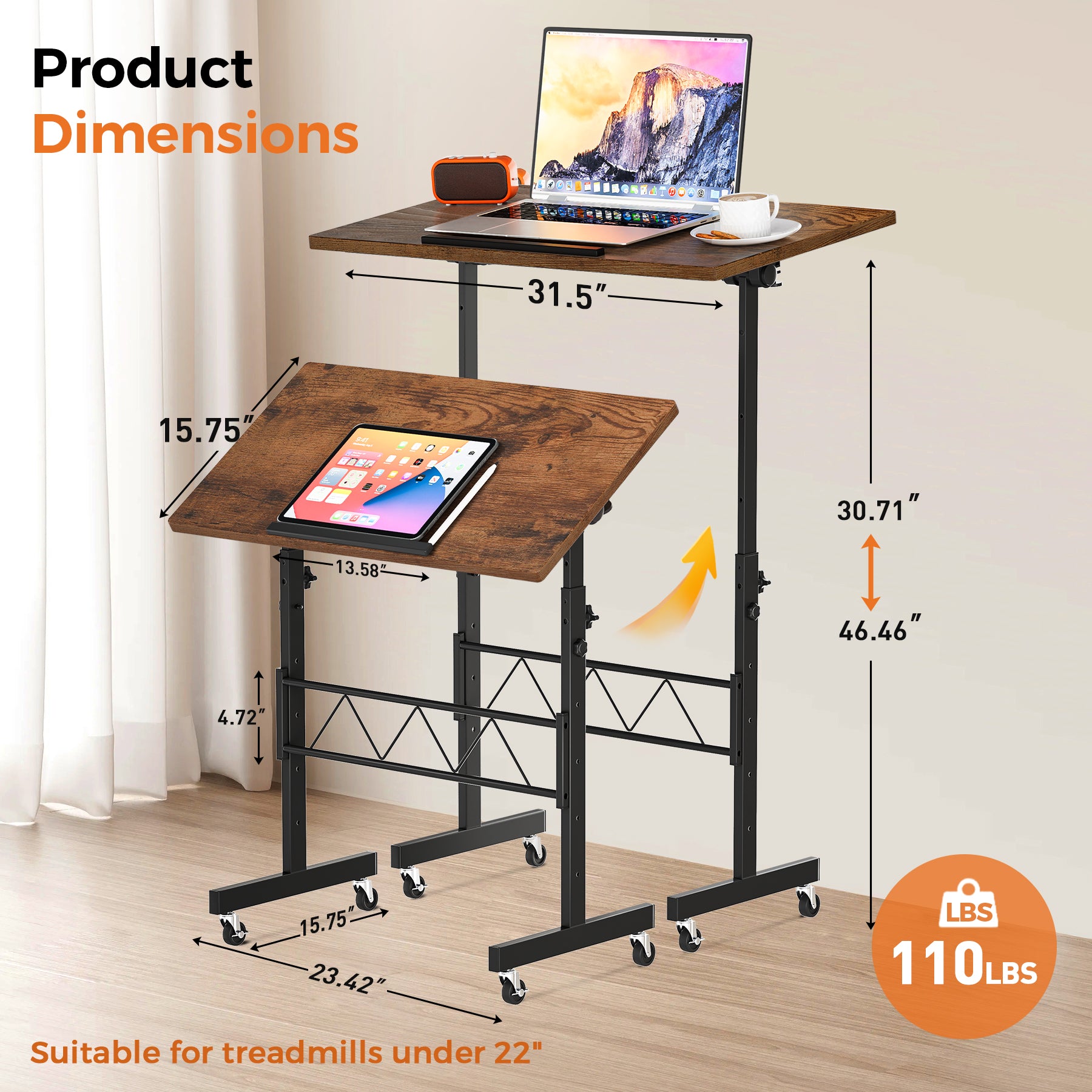 Standing Desk Adjustable Height & Tiltable Tabletop-DH005-WMT