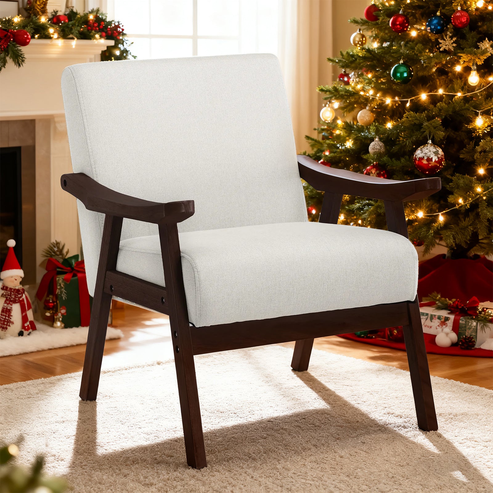 COMHOMA Solid Nature Wood Mid Century Modern Accent Chair H004