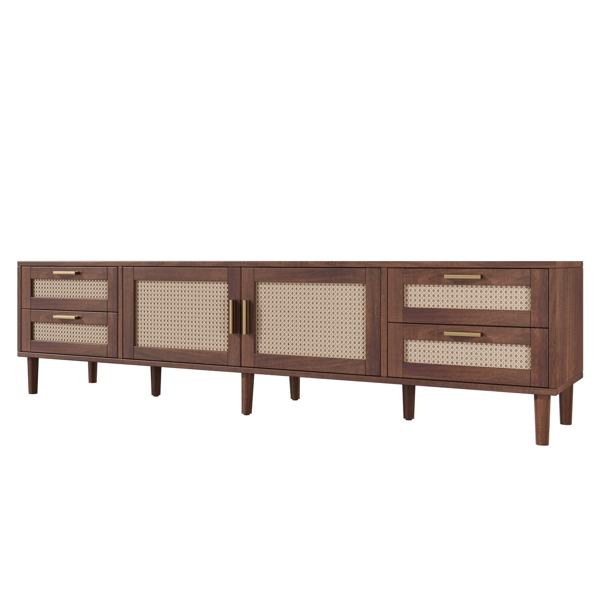 Modern 78 Inch TV Stand for TVs up to 85 inch, Media Console with 4 Drawers, Solid Wood Legs, Soft Closing Hinges, Dark Brown, MDF & Pine Wood