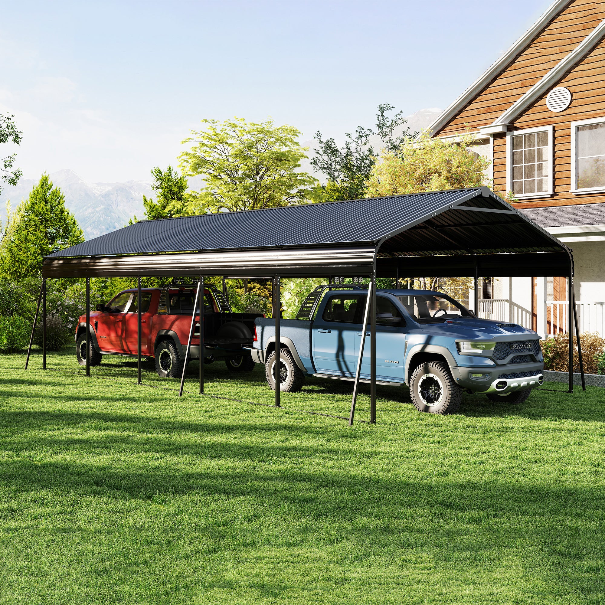Campcraft 13 x 26.5 ft carport, 0.25mm thick, with protective film to prevent scratching, 2 pairs of adhesive gloves, 3 hooks, 12 expansion screws, 6 fixed iron pieces
