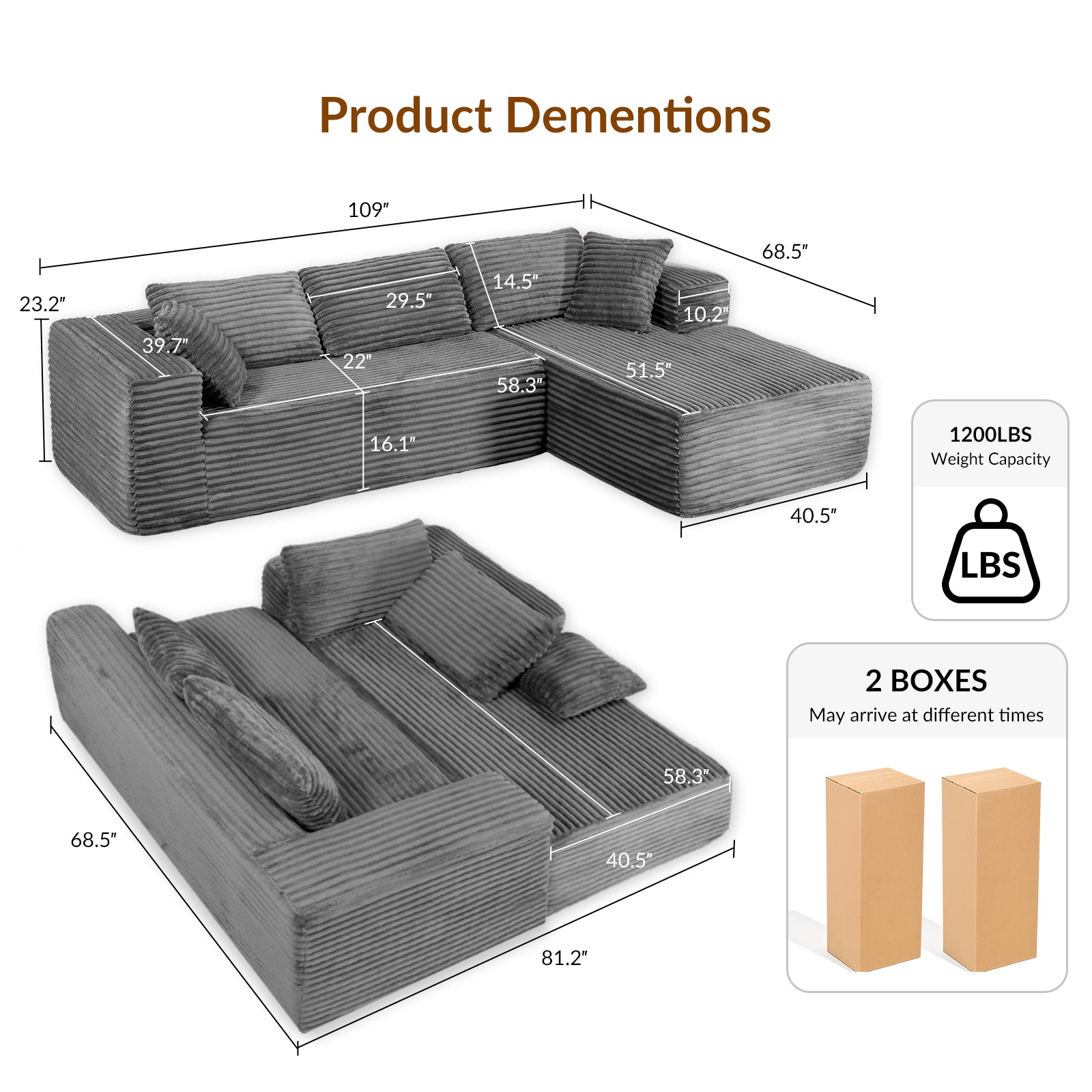 COMHOMA Cloud Sectional Couch-B10-WMT