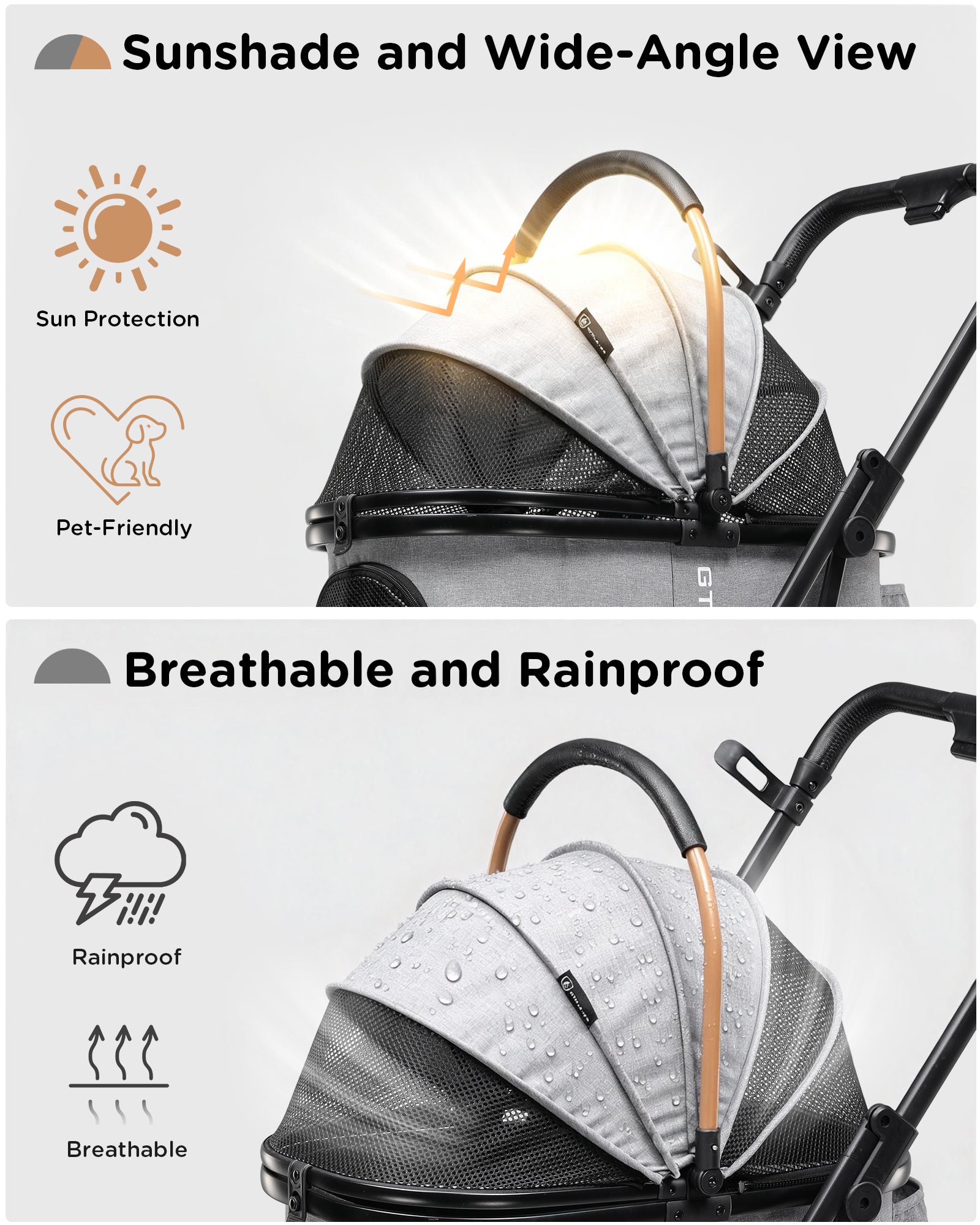 COMHOMA 3-in-1 Foldable Pet Stroller for Small Dogs & Cats Up to 45 lbs with Storage Basket and Cup Holder, PET-CART01