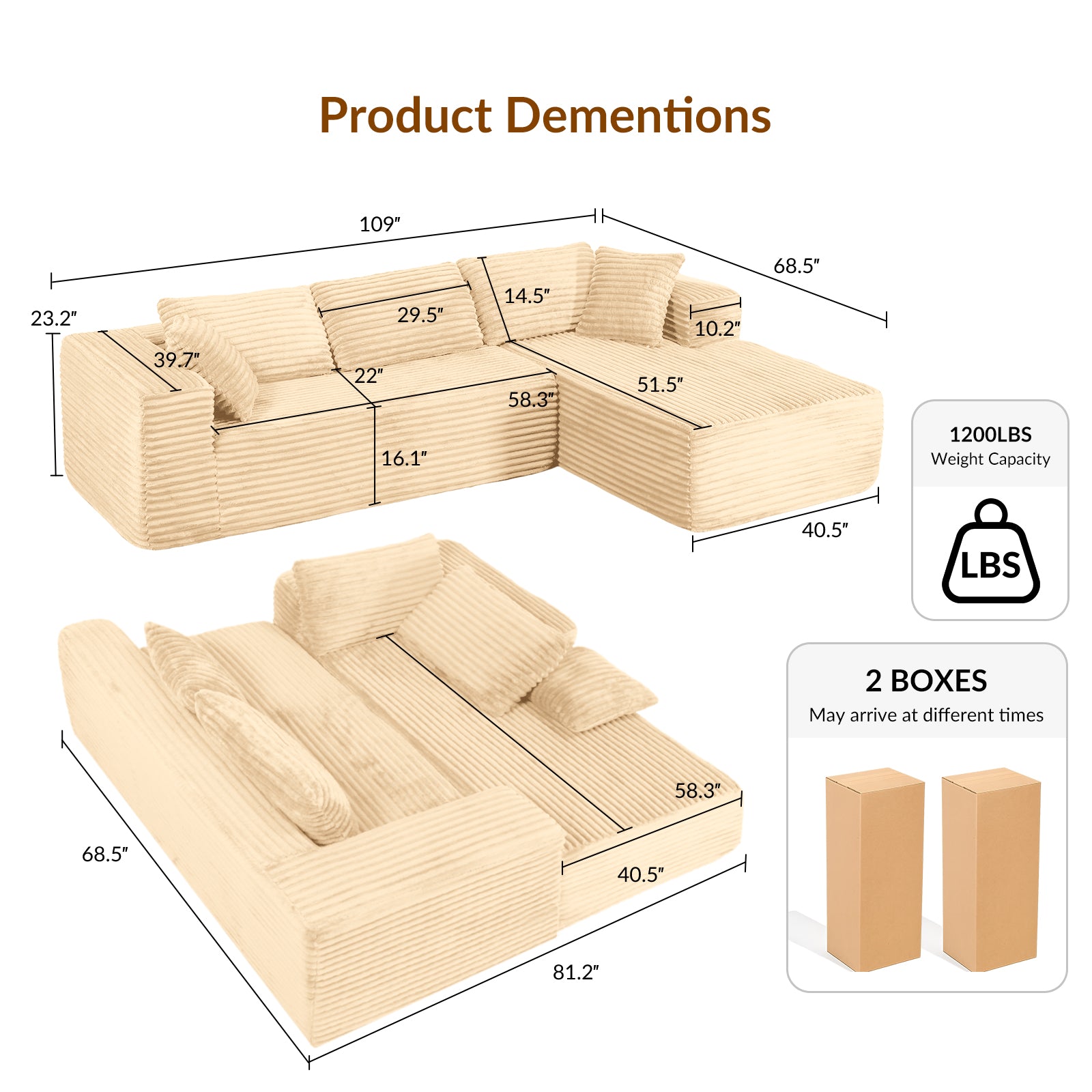 COMHOMA Cloud Sectional Couch-B10-WMT