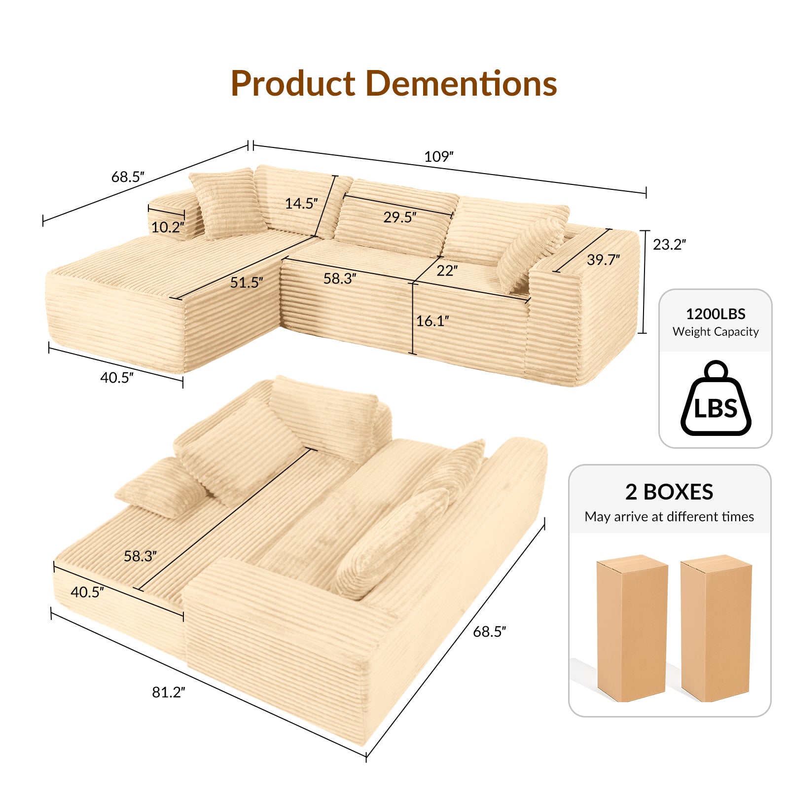 COMHOMA Cloud Sectional Couch-B10-WMT