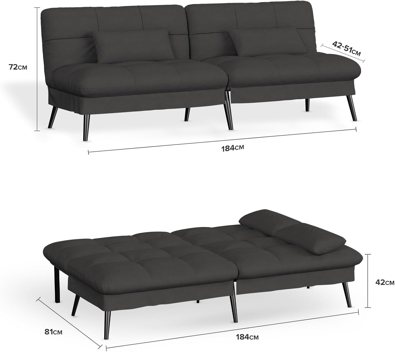 COMHOMA Convertible Futon Sofa Bed with Adjustable Backrest B001