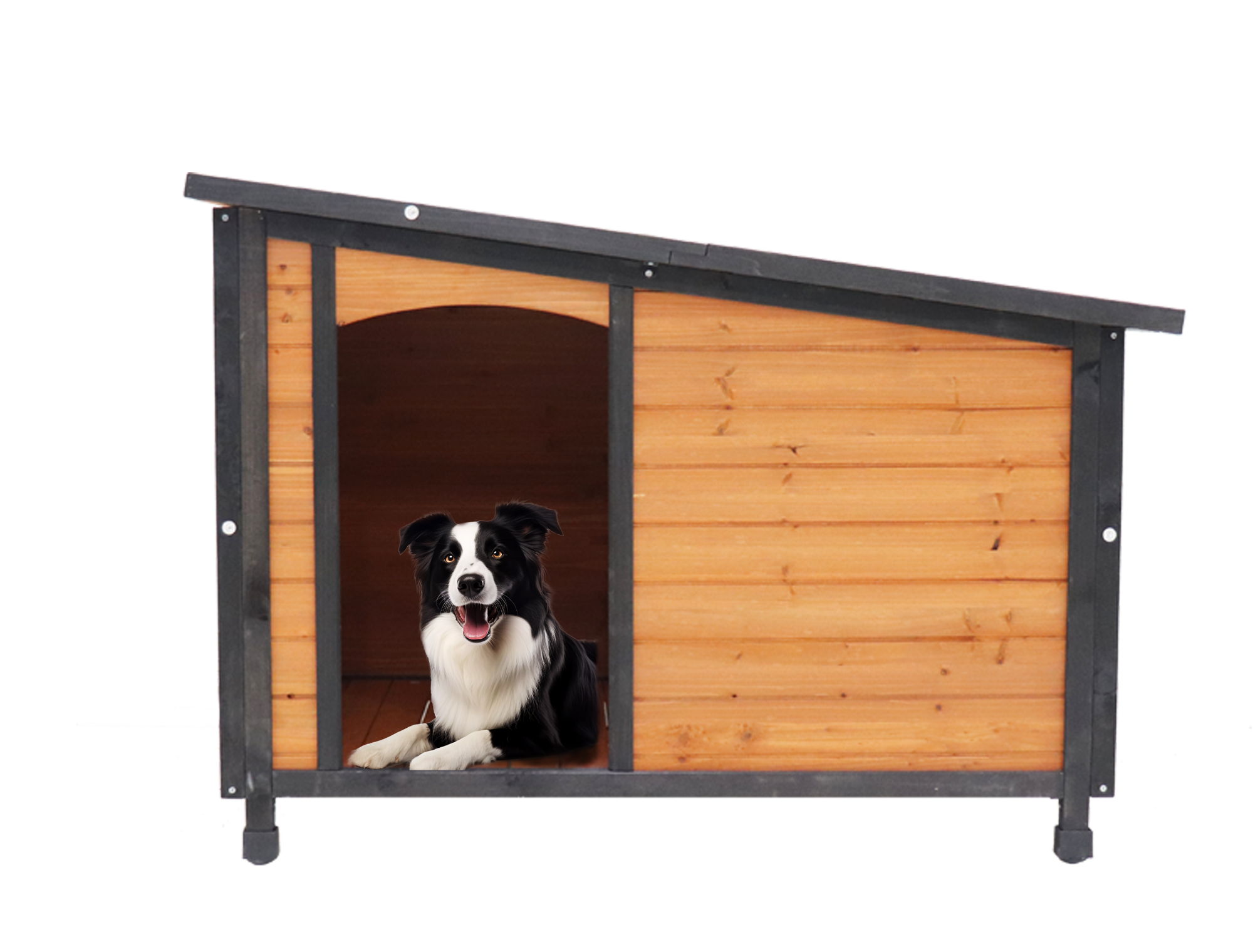 46'Dog House Outdoor & Indoor Wooden Dog Kennel for Winter with Raised Feet Weatherproof for Large Dogs(Gold red and black)PVC waterproof roof(L)