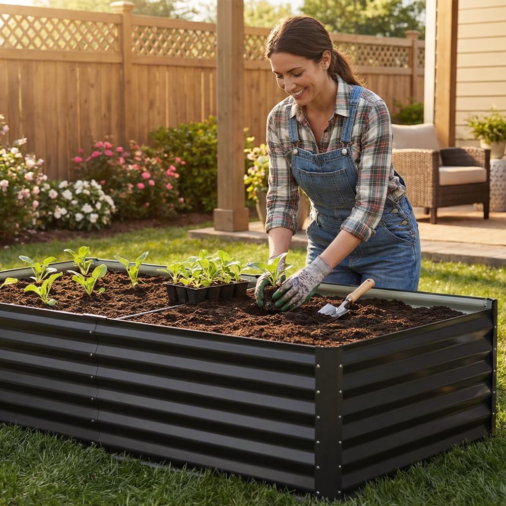 Metal Raised Garden Bed with Gloves Tools OT-GD02 COMHOMA