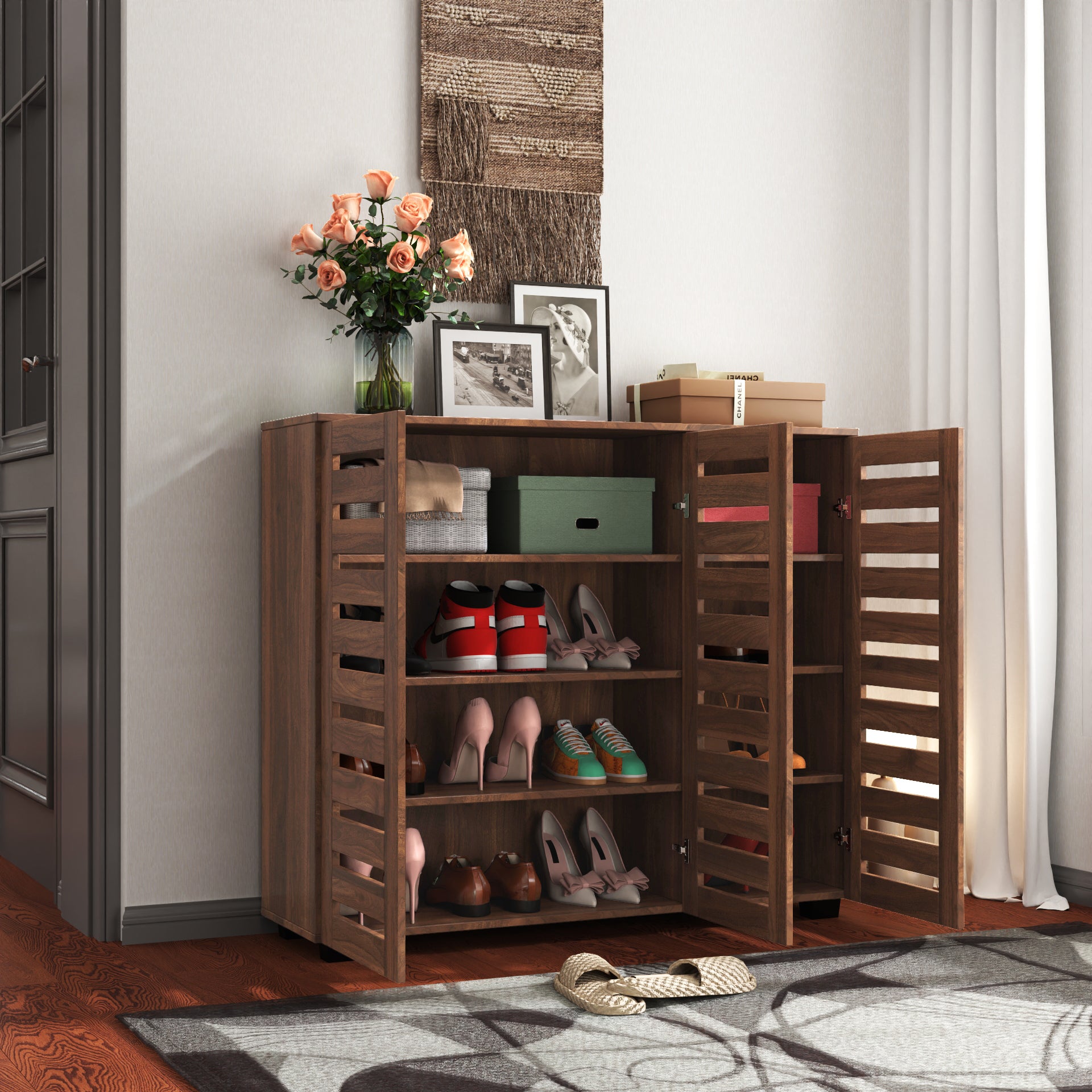 Shoe Cabinet, 5-Tier Shoe Storage Cabinet with Adjustable Shelves