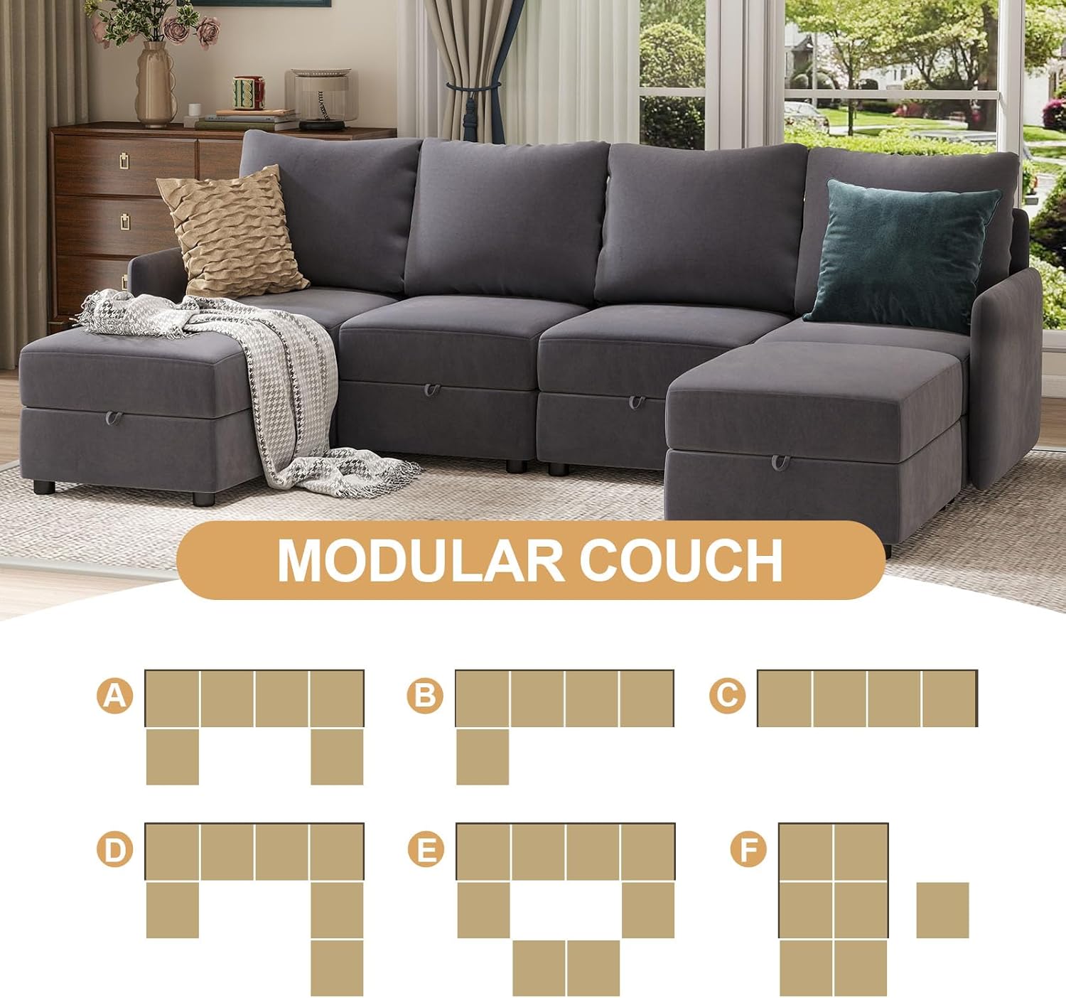 COMHOMA L/U Shaped Convertible Sectional Sofa with Big Storage HS301