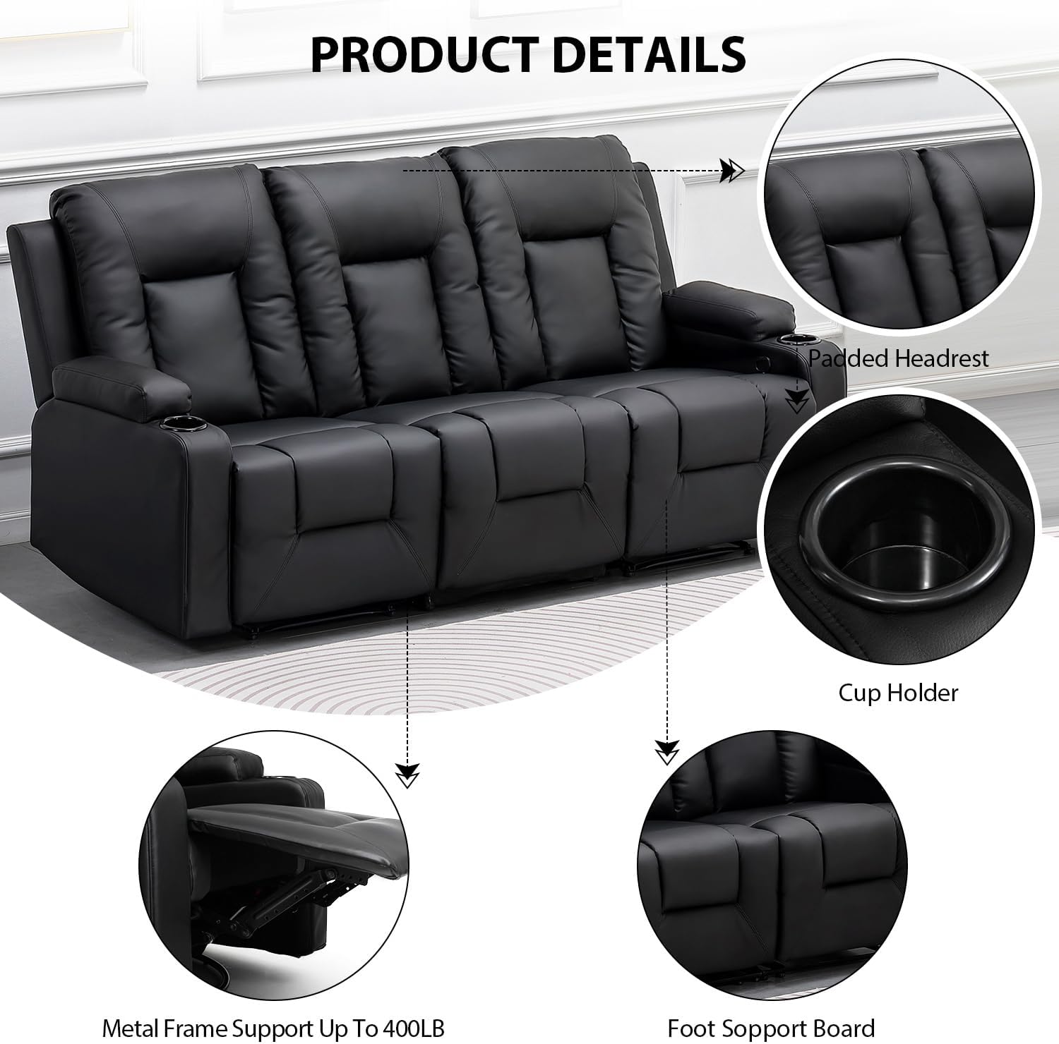 COMHOMA PU Massage Recliner with Swivel, Heat & Cup Holders H7134