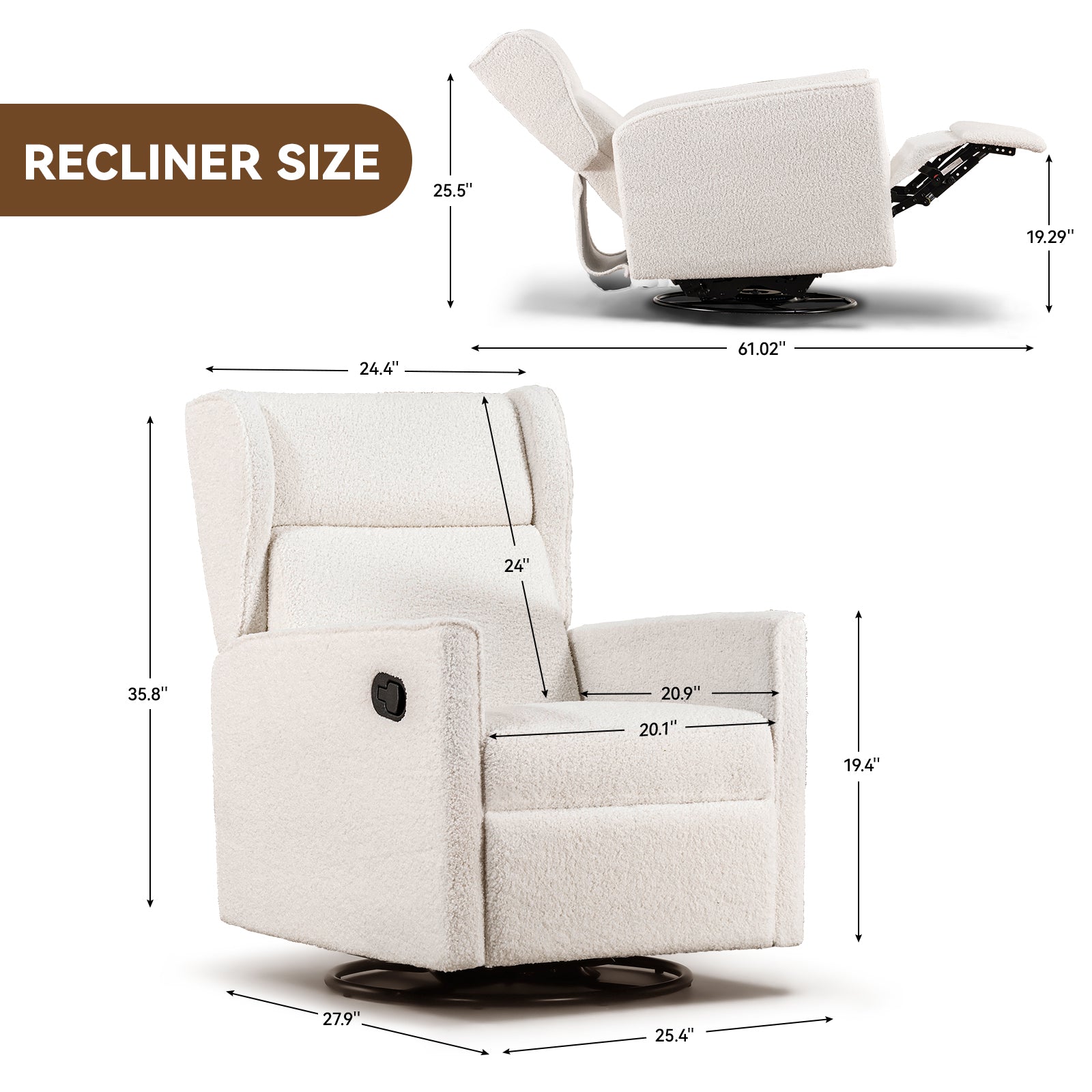 COMHOMA Manual Textile 360° Swivel Manual Rocker Recliner H7030