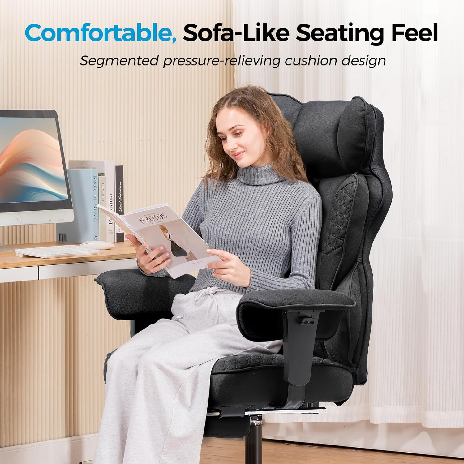COMHOMA Upgraded Big and Tall Office Chair 400LBS with Pillow, Adjustable Armrest CH510/CH511
