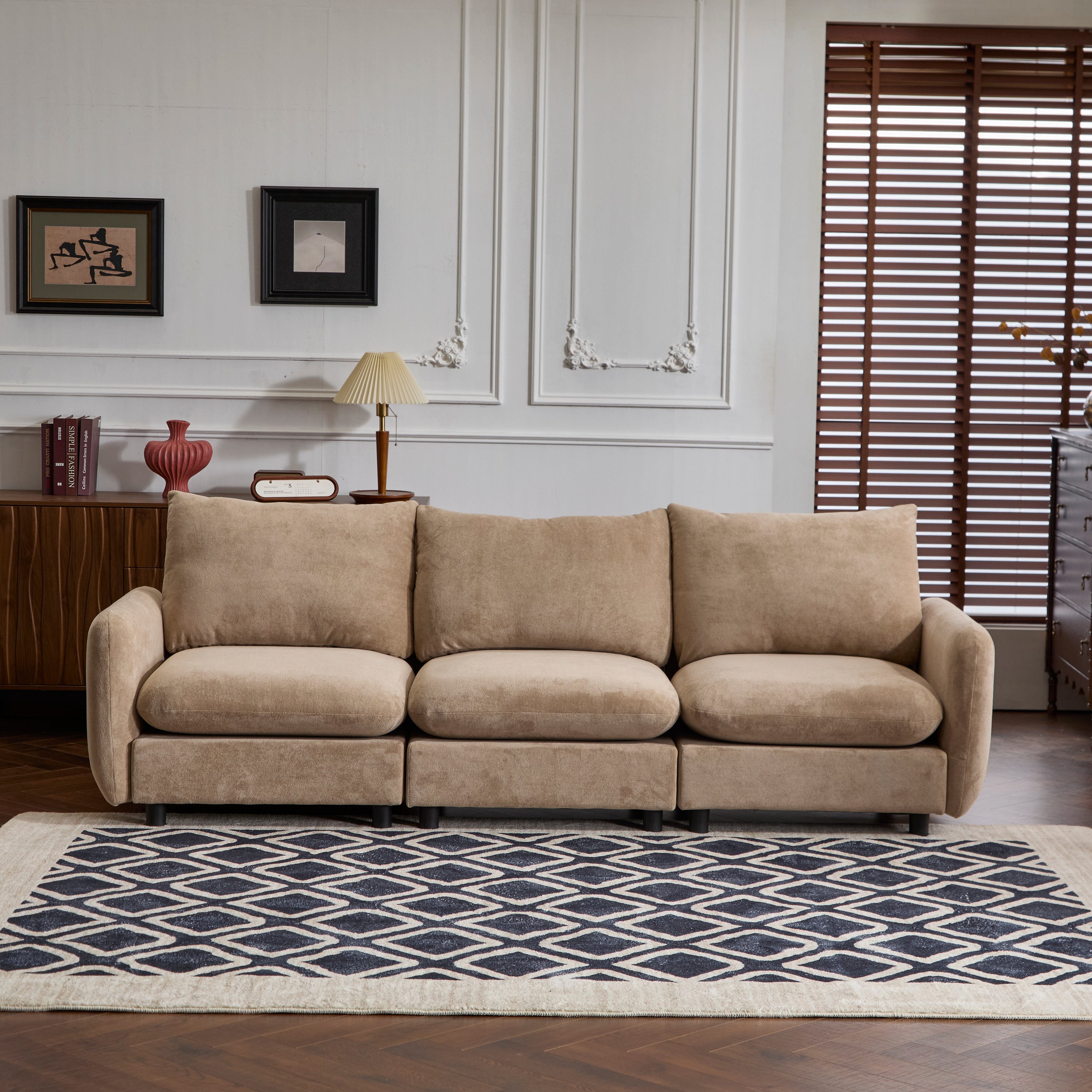 99 in. 3-Piece Modular Free Combination Sectional Velvet Sofa Couch, NOMAD