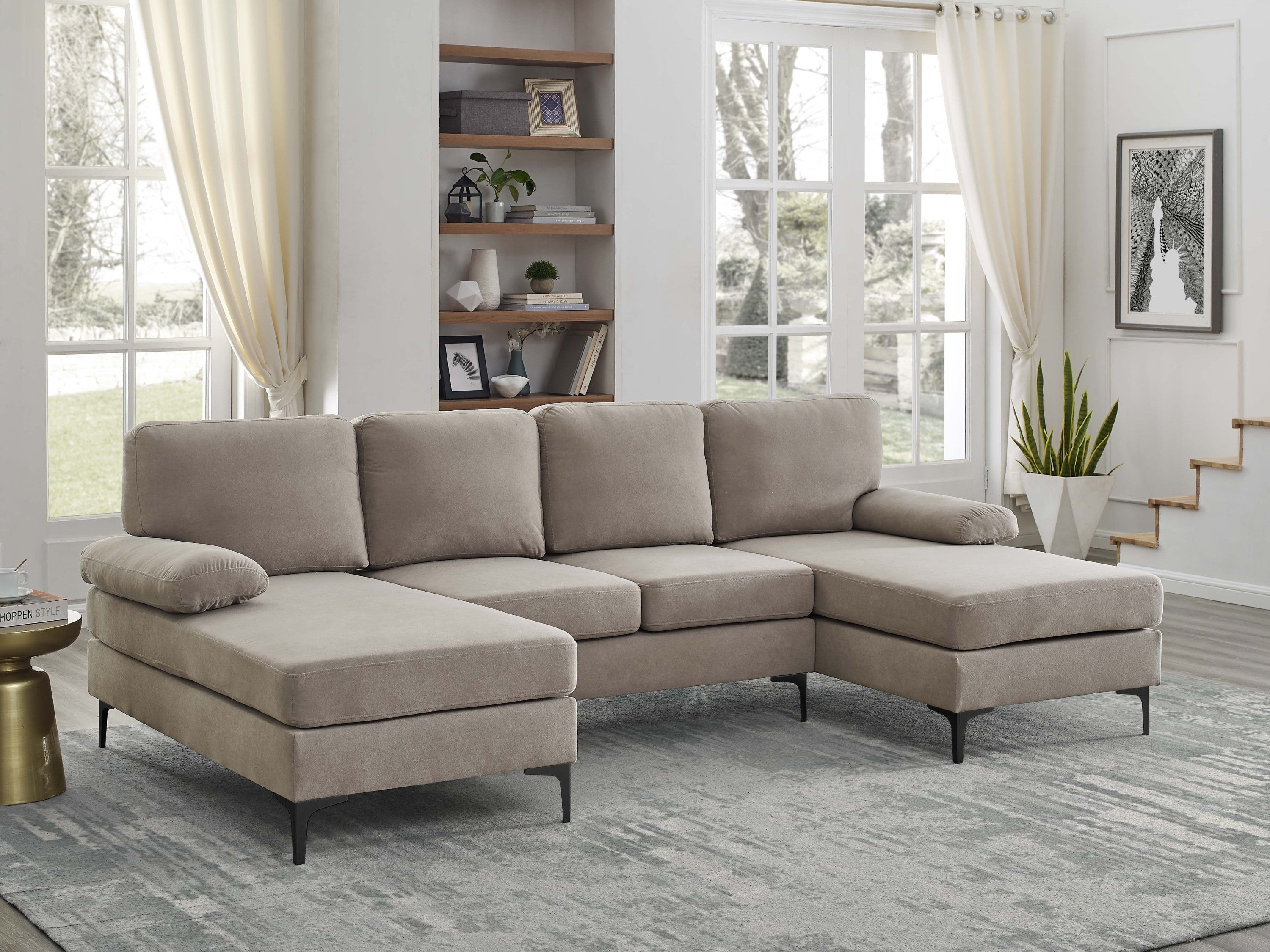Polyester Blend Upholstered U-Shape Sectional with Metal Legs