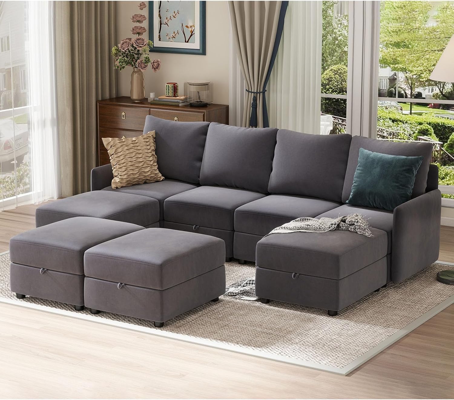COMHOMA L/U Shaped Convertible Sectional Sofa with Big Storage HS301