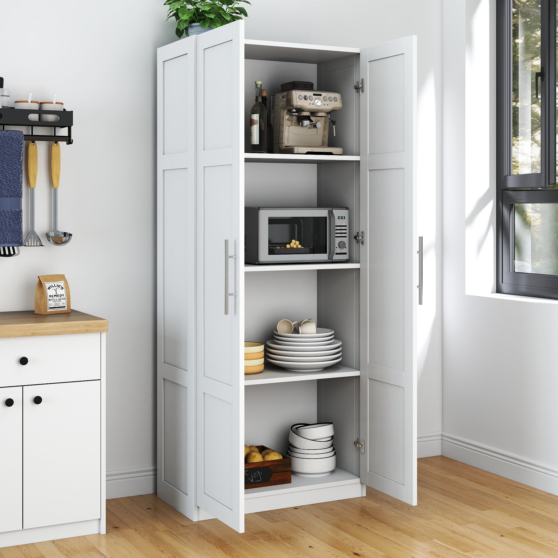 Pantry Cabinet, Kitchen Pantry Storage Cabinets with 2 Door and 3 Shelves, White Pantry Storage Cabinet, Cupboard for Kitchen, Dining Room and Living Room.