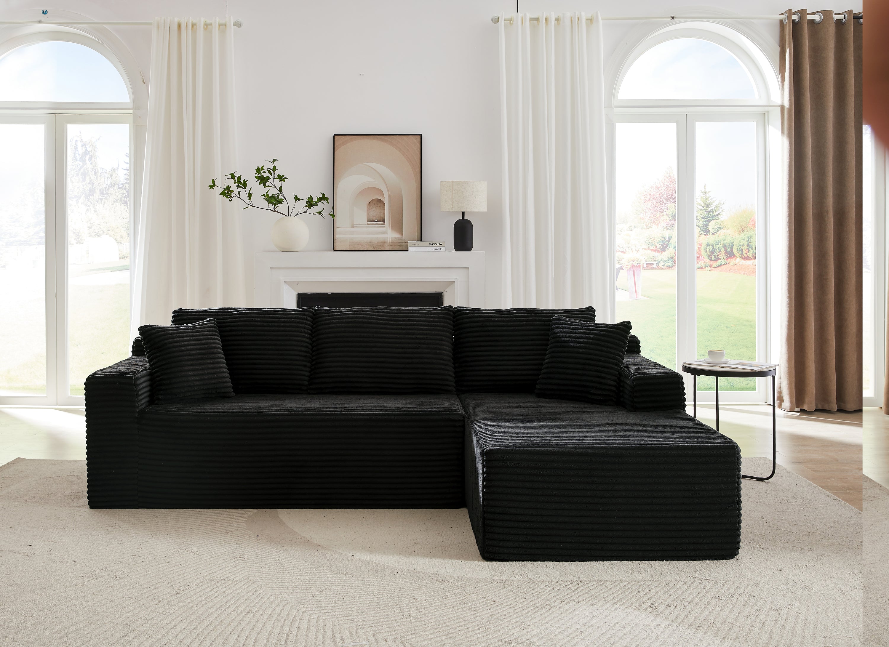 L-Shaped Cloud Sectional Sofa with Deep Seat,No Assembly Required,Modular Couches Sleeper for Living Room,Bedroom,Apartment,Black