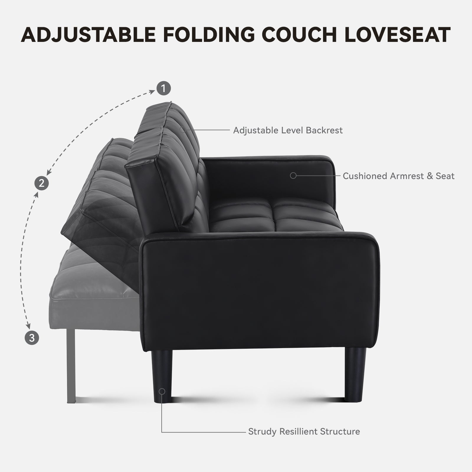 COMHOMA 76" Large Space Folding Fabric or PU Futon Sofa Bed B004