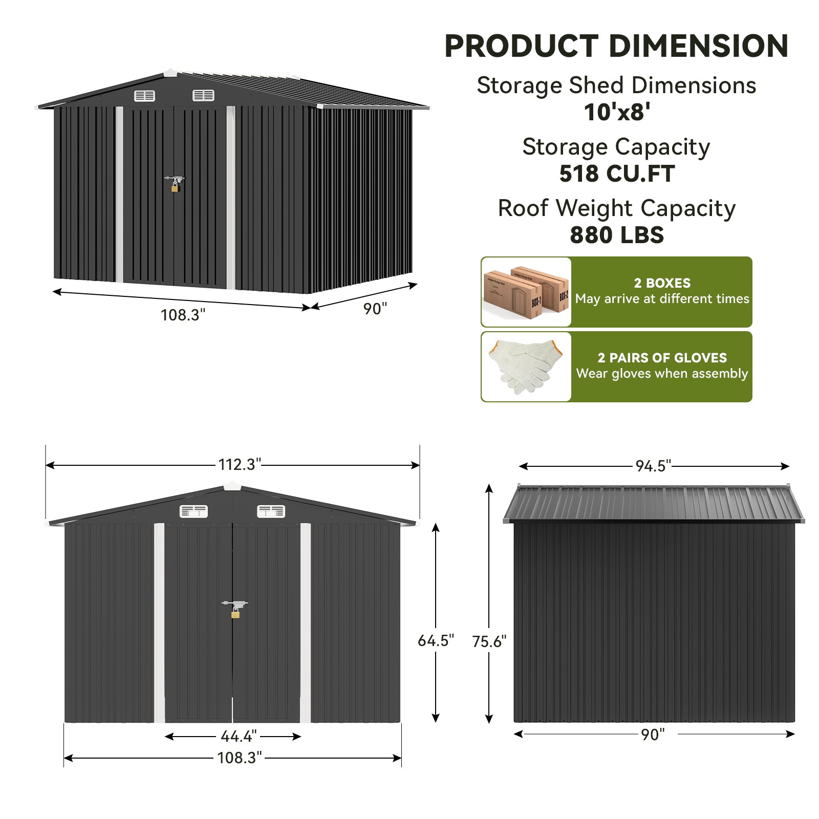 COMHOMA Outdoor Metal Storage Shed B106
