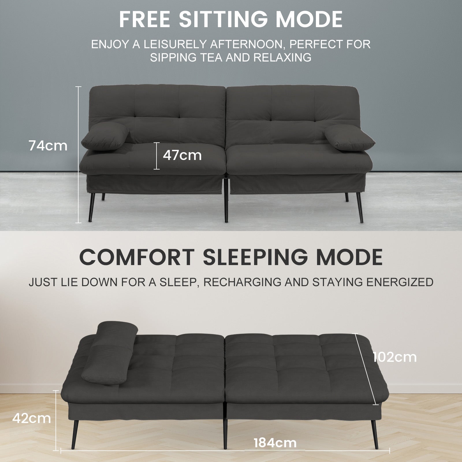 Futon Sofa Bed 73″ W Large Size WMT B001