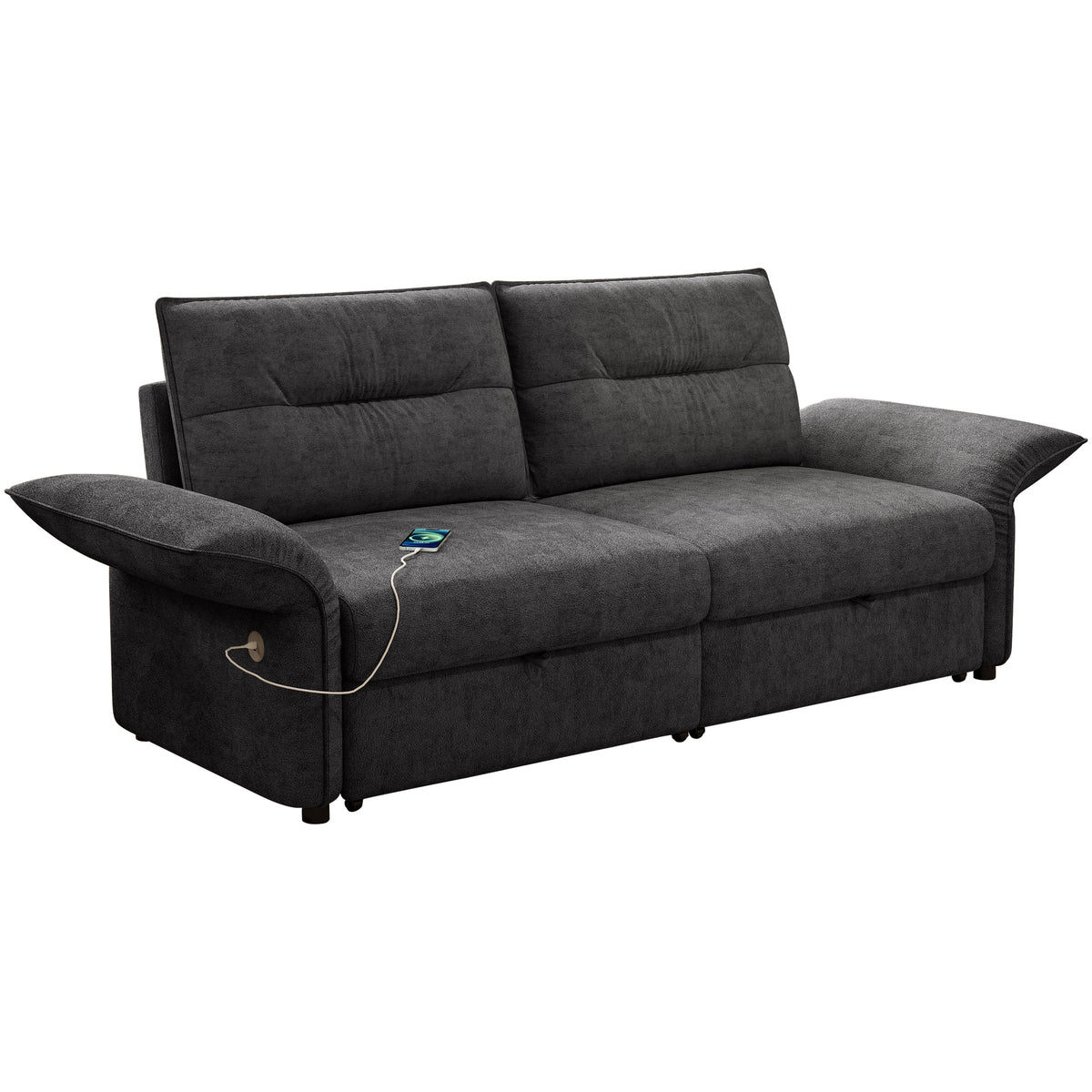 Modern Two-in-One Convertible Sofa Bed in Grey with Plush Fabric, 85-Inch Design for Living Room Comfort