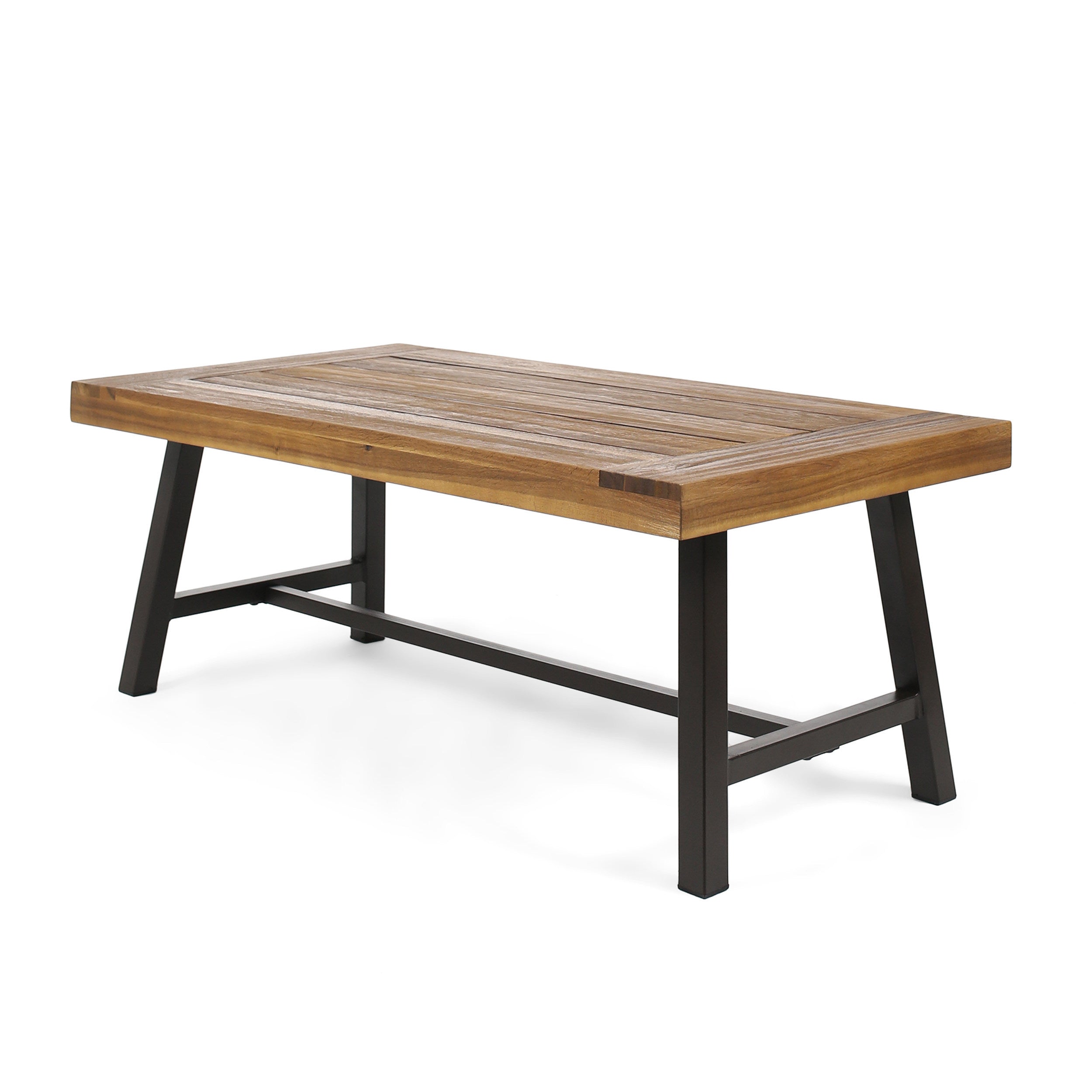 CARLISLE Modern Industrial Coffee Table with Acacia Wood and Slat Panel Design in Natural Finish, 45.75' W x 24' D x 18' H