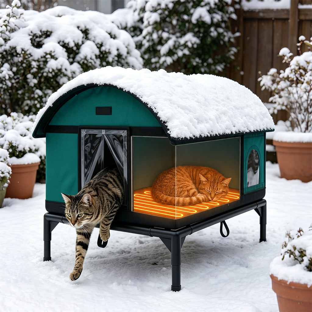 LUCKLIFE® Heated Outdoor Cat House, Weatherproof Shelter with Heating Pad, Winter Use PET06