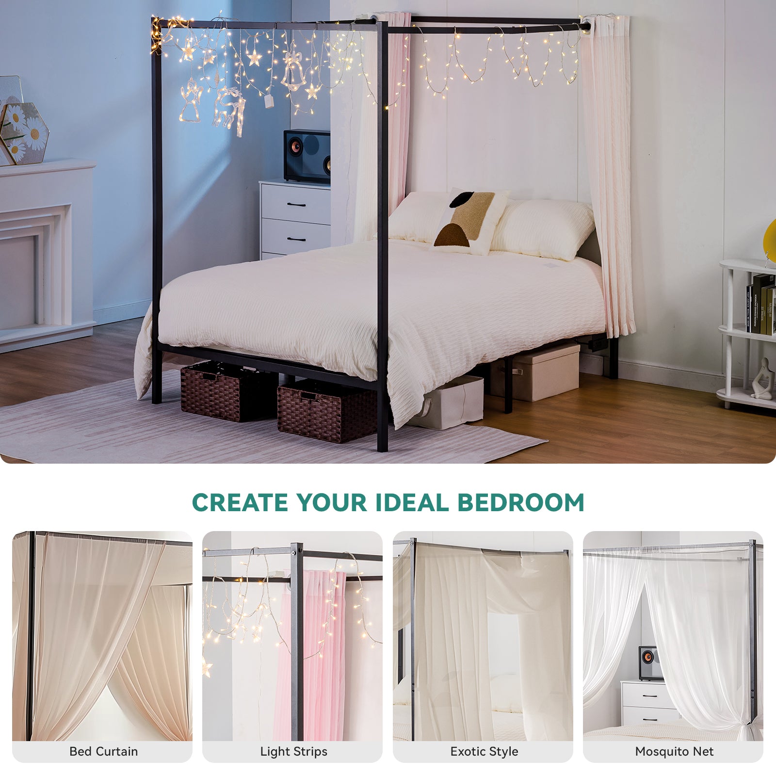 COMHOMA Canopy Bed Frame BF004 WMT