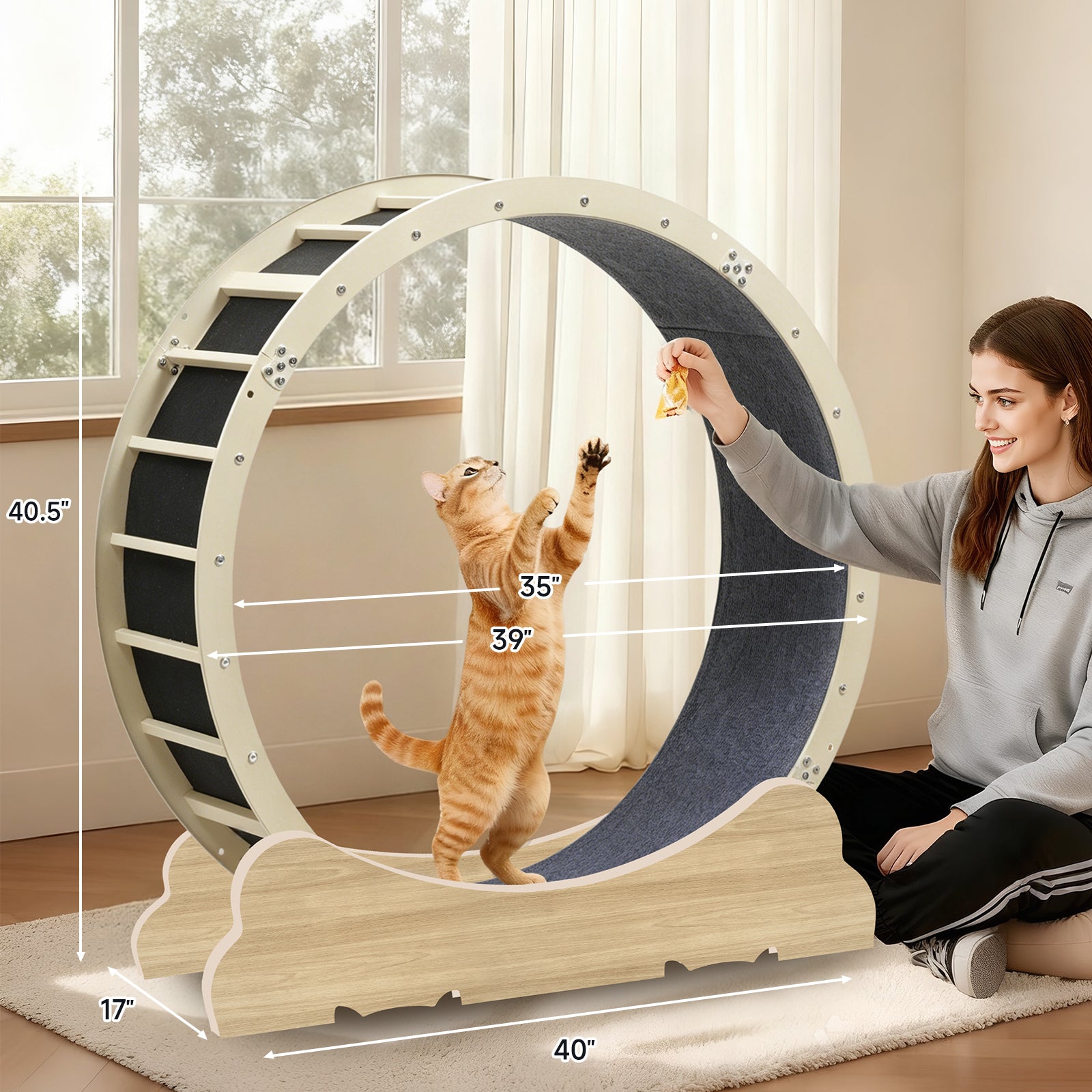 LUCKLIFE® 40" Metal Large Cat Exercise Wheel with Detachable Carpet & Teaser/Stickers, PET-CEW