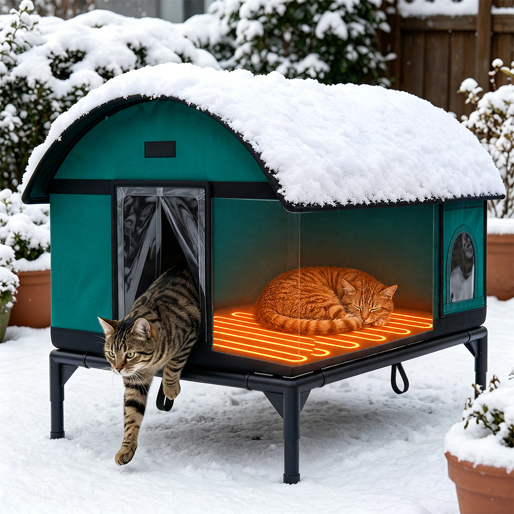 LUCKLIFE® Heated Outdoor Cat House, Weatherproof Shelter with Heating Pad, Winter Use PET06