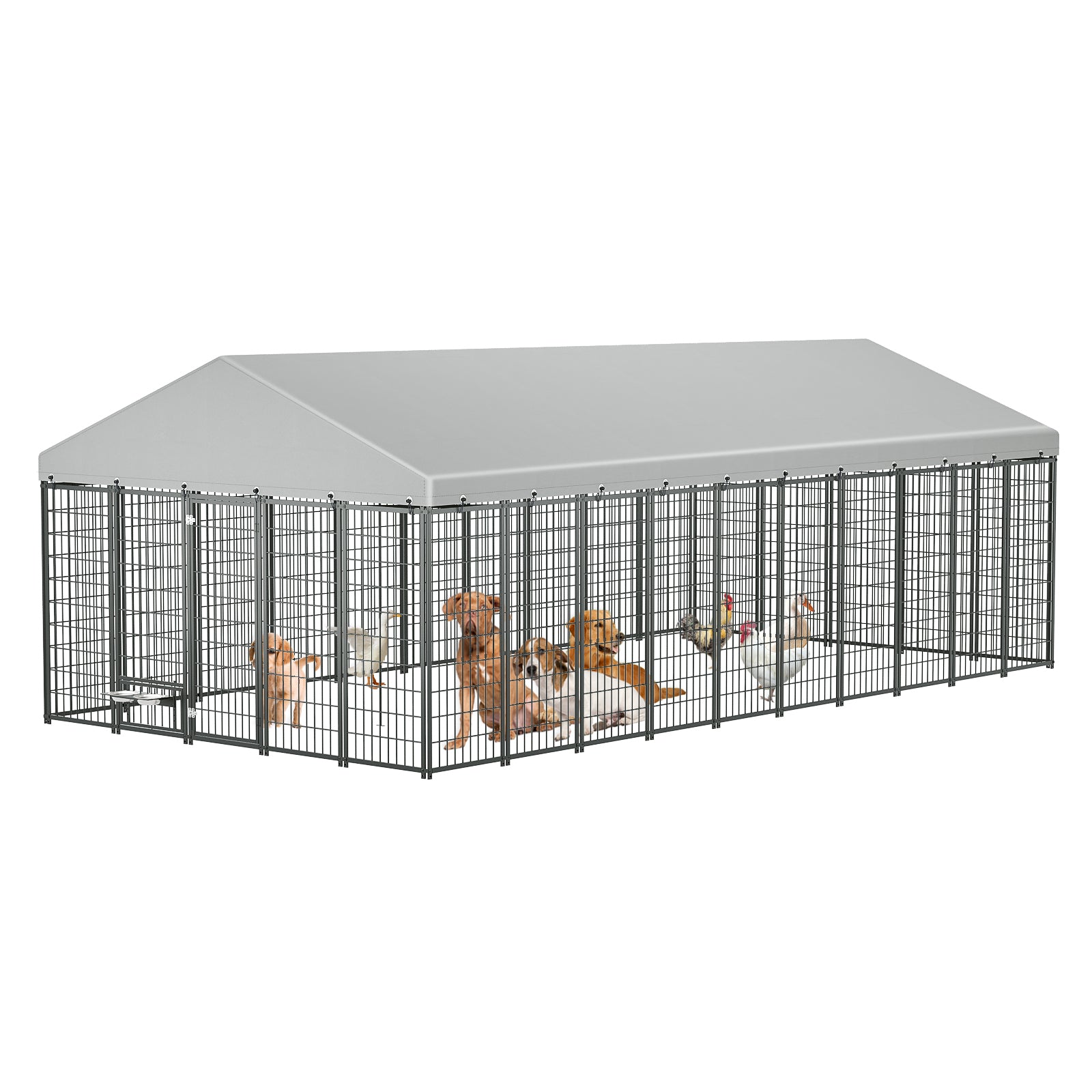 Large Dog Kennel Outdoor Pet Pens Dogs Run Enclosure Animal Hutch Metal Coop Fence with Roof Cover. 18.9'L x 9.61'W x 6.76'H.