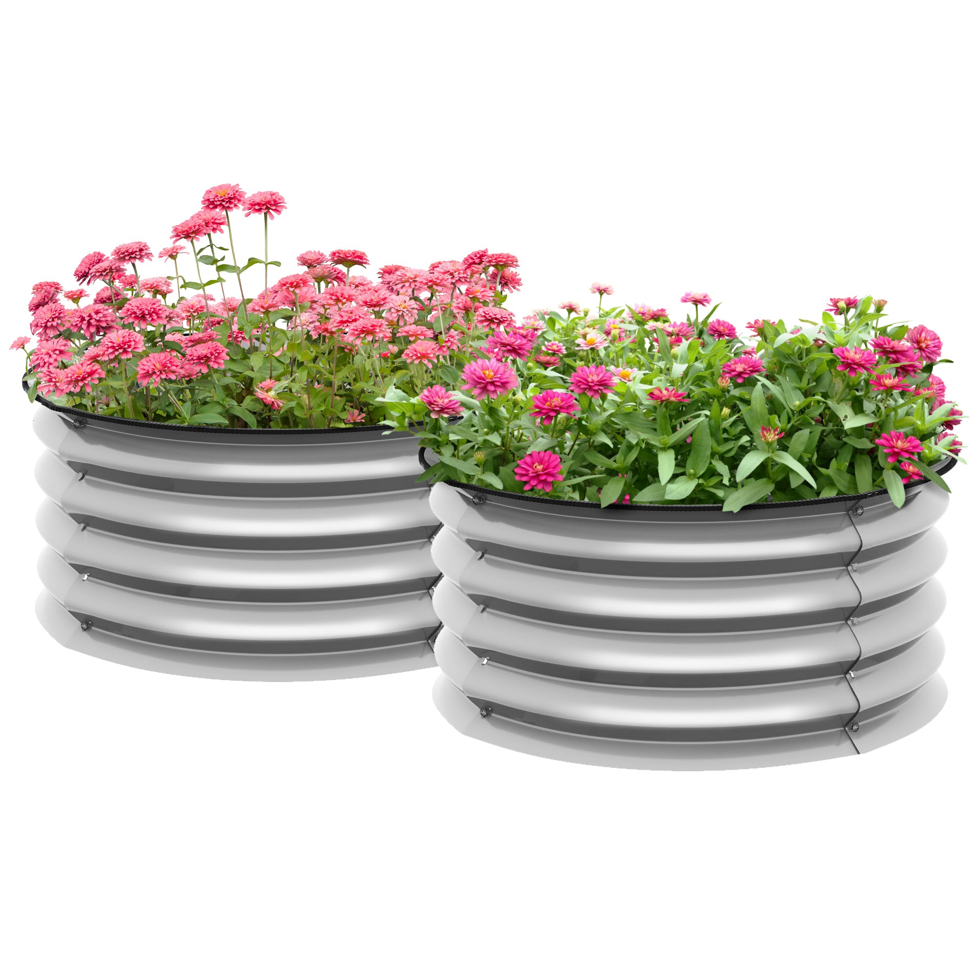 Outsunny Galvanized Raised Garden Bed Set of 2, Planters for Outdoor Plants with Safety Edging, Easy-to-assemble Stock Tanks for Growing Flowers, Herbs and Vegetables, Silver