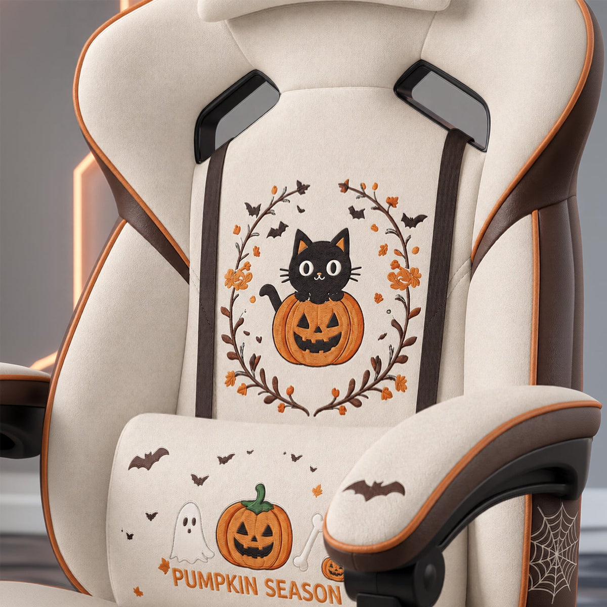Halloween Cat-Pumpkin Edition | Ergonomic Chair with Pillow & Footrest