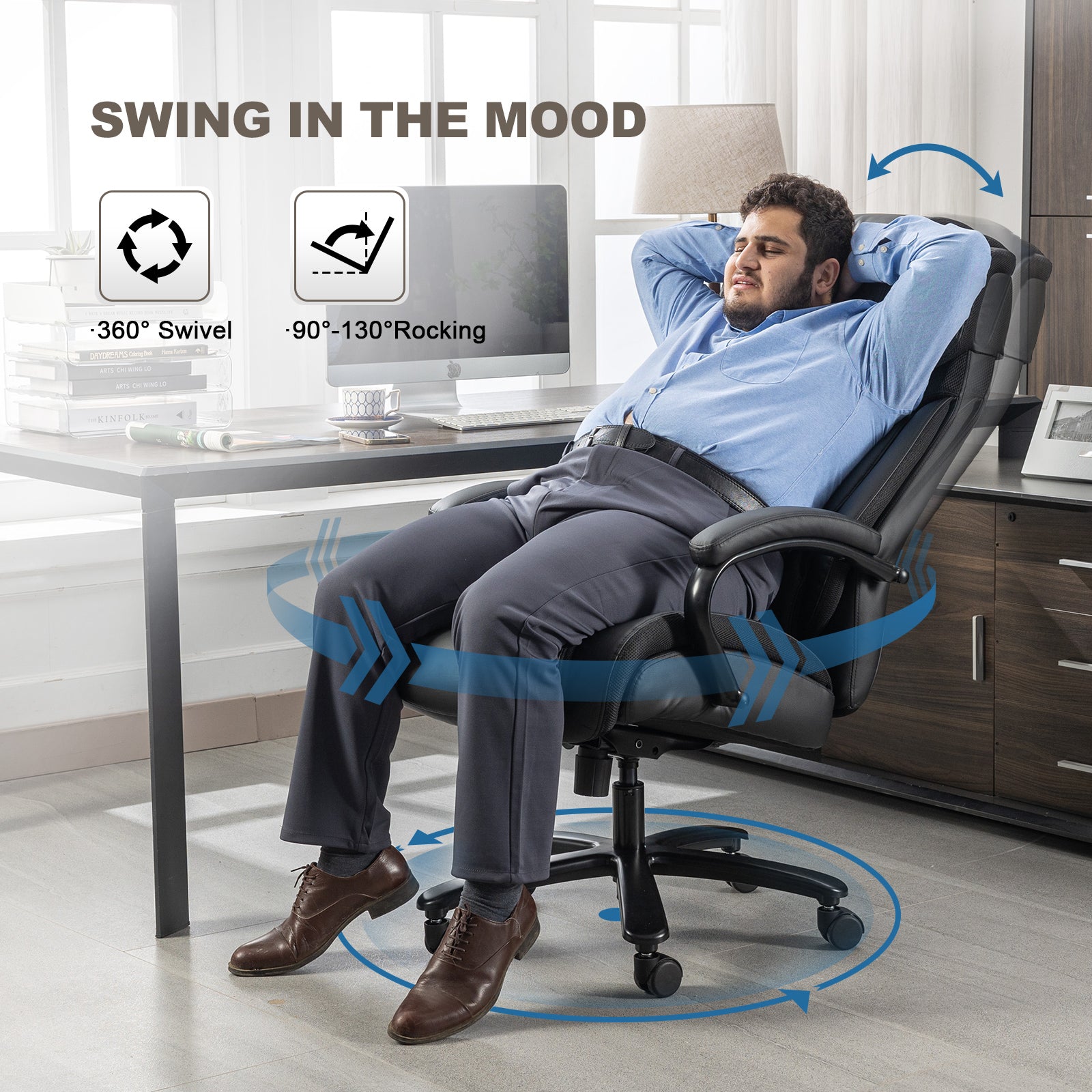 COMHOMA PU Office Chair with Ergonomic Back & Adjustable Headrest CH533