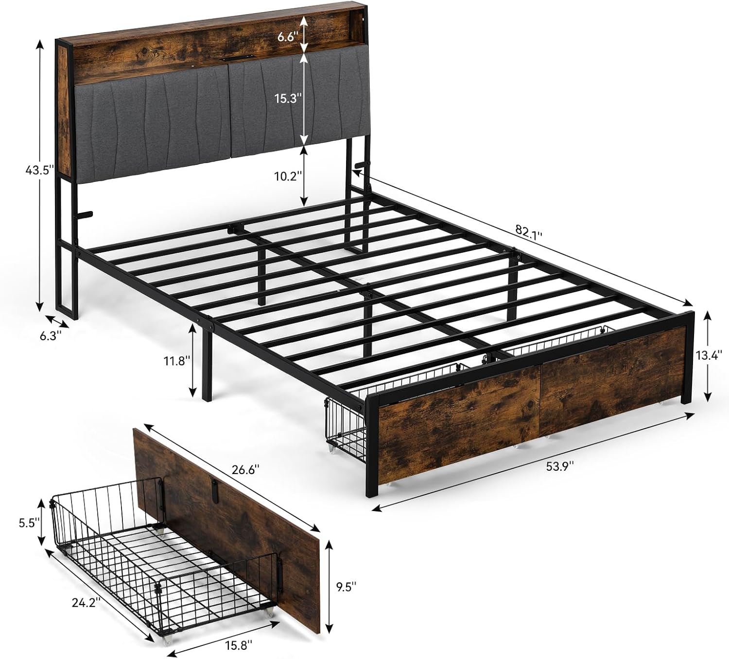 COMHOMA Bed Frame with 2 Storage Drawers & LED BF001