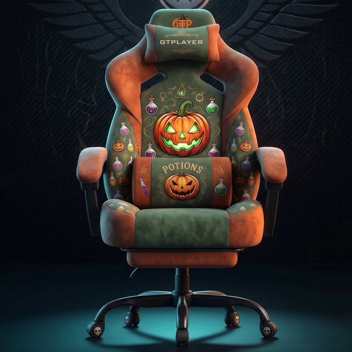 Halloween PUMPKIN ALCHEMIST Edition | Ergonomic Chair with Pillow & Footrest